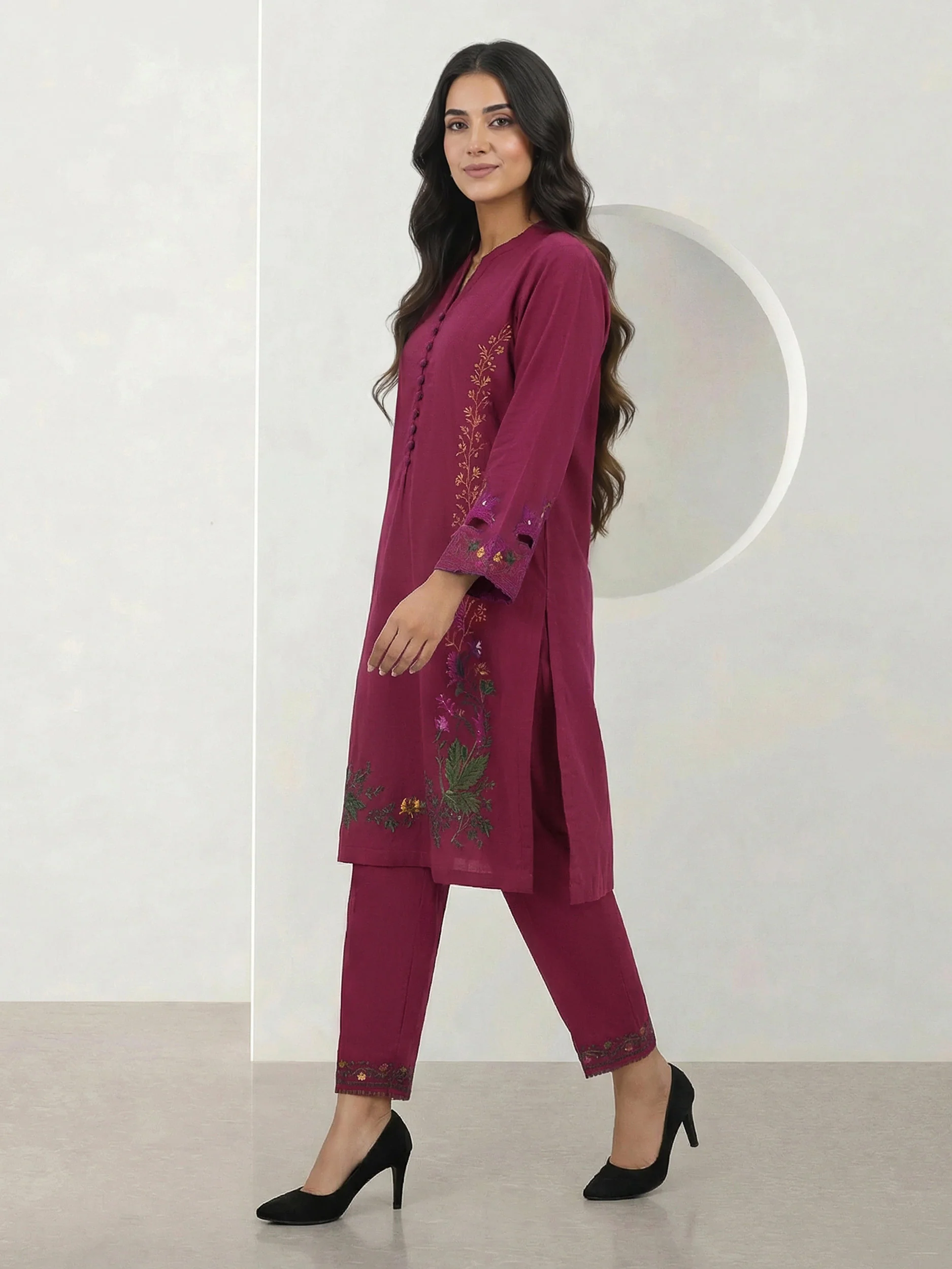 2 Piece Cambric Suit- Embroidered (Pret) - Image 3