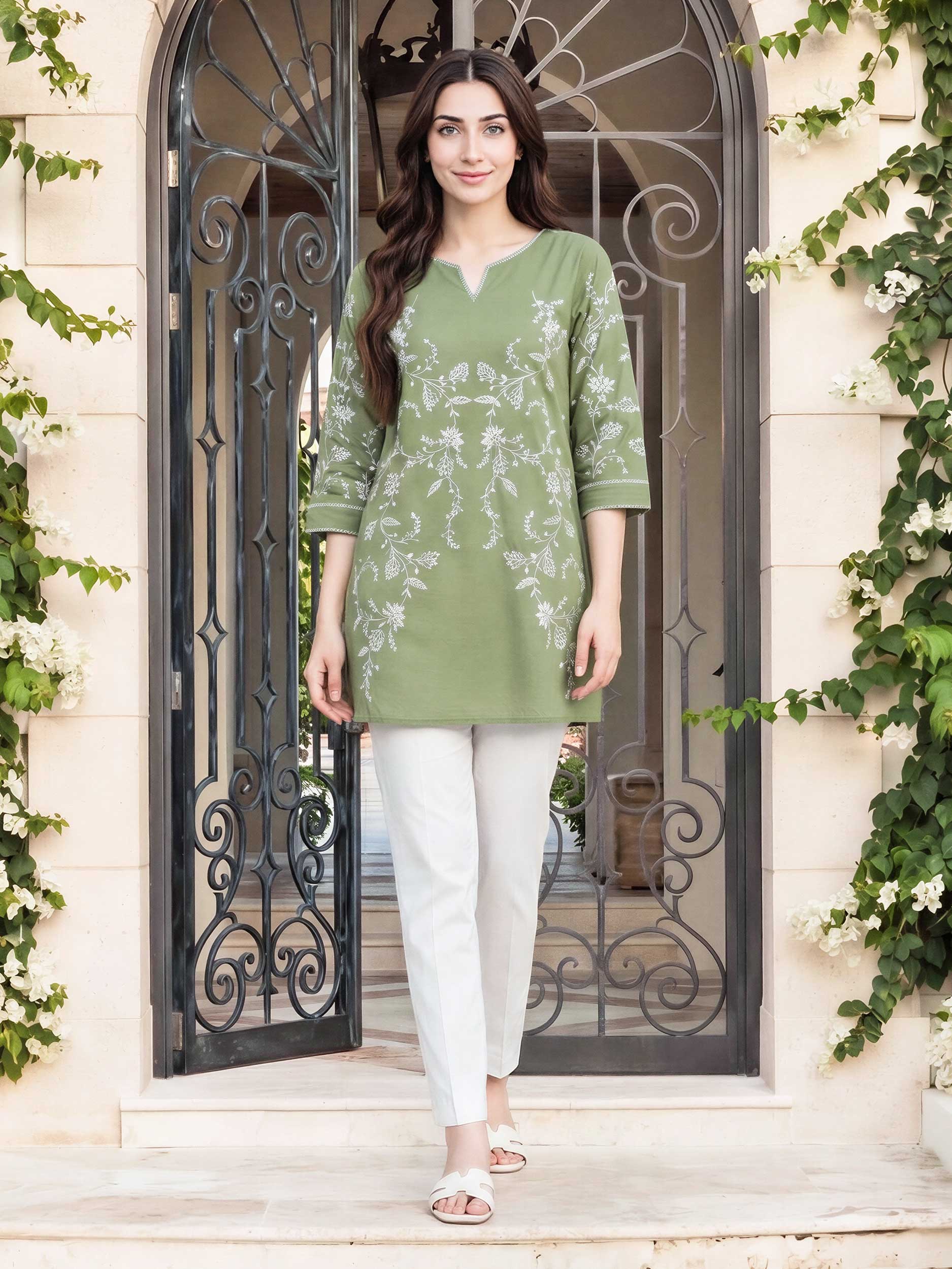 Cambric Kurti- Embroidered (Pret) - Image 2