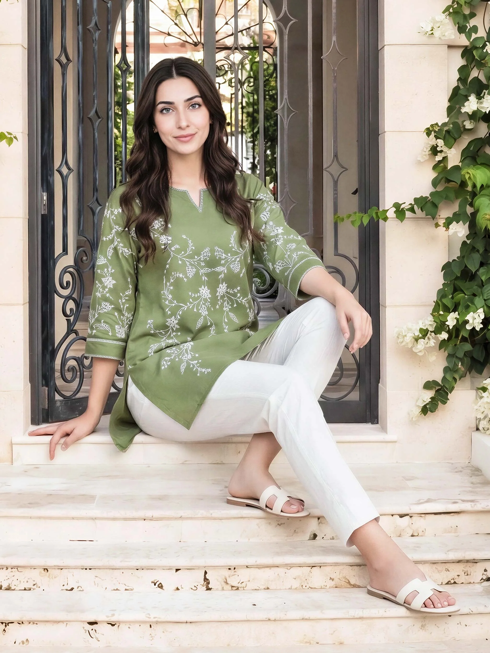 Cambric Kurti- Embroidered (Pret) - Image 4
