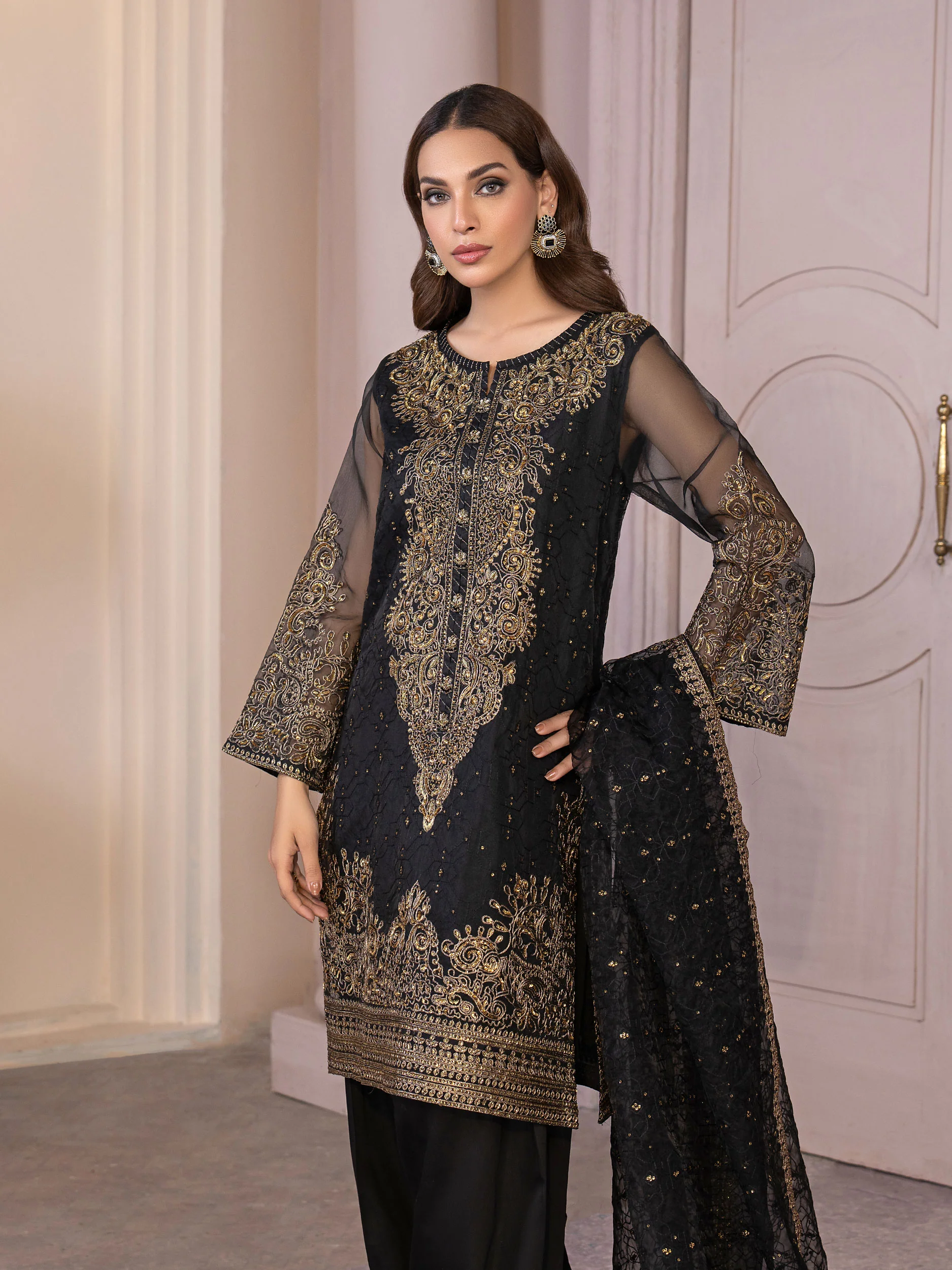 3 Piece Organza Suit-Embellished (Pret) - Image 4