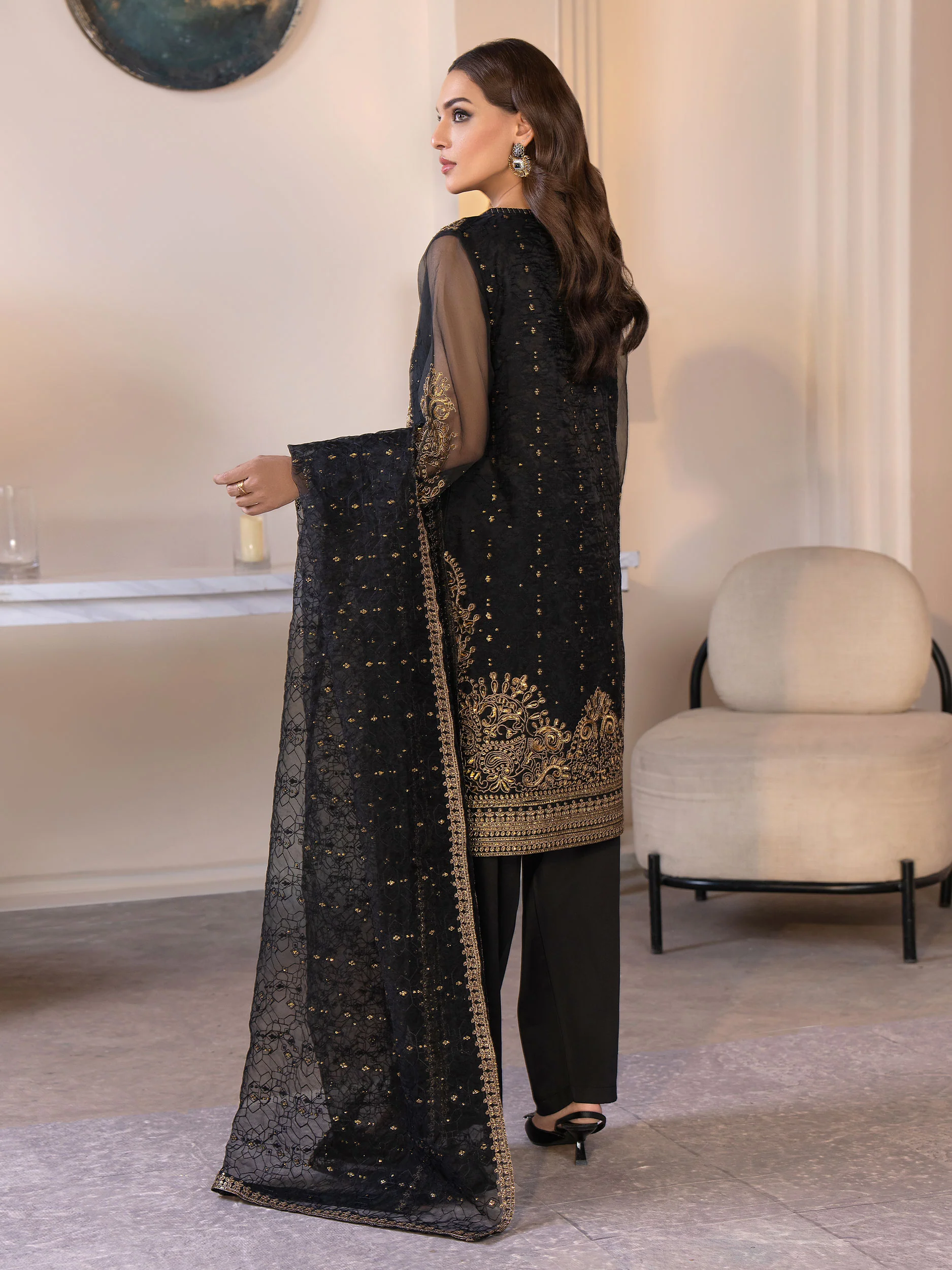 3 Piece Organza Suit-Embellished (Pret) - Image 5