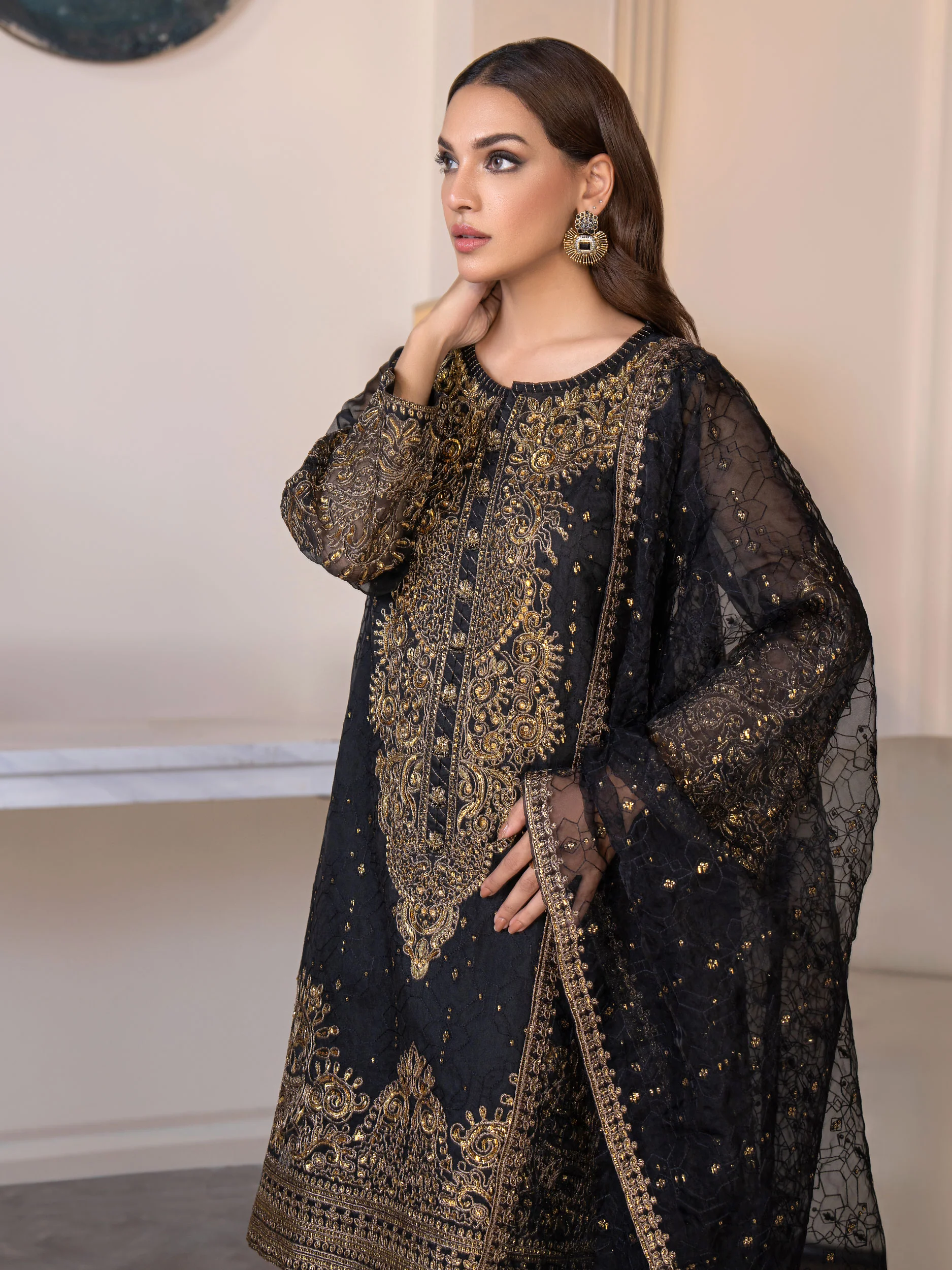 3 Piece Organza Suit-Embellished (Pret) - Image 6