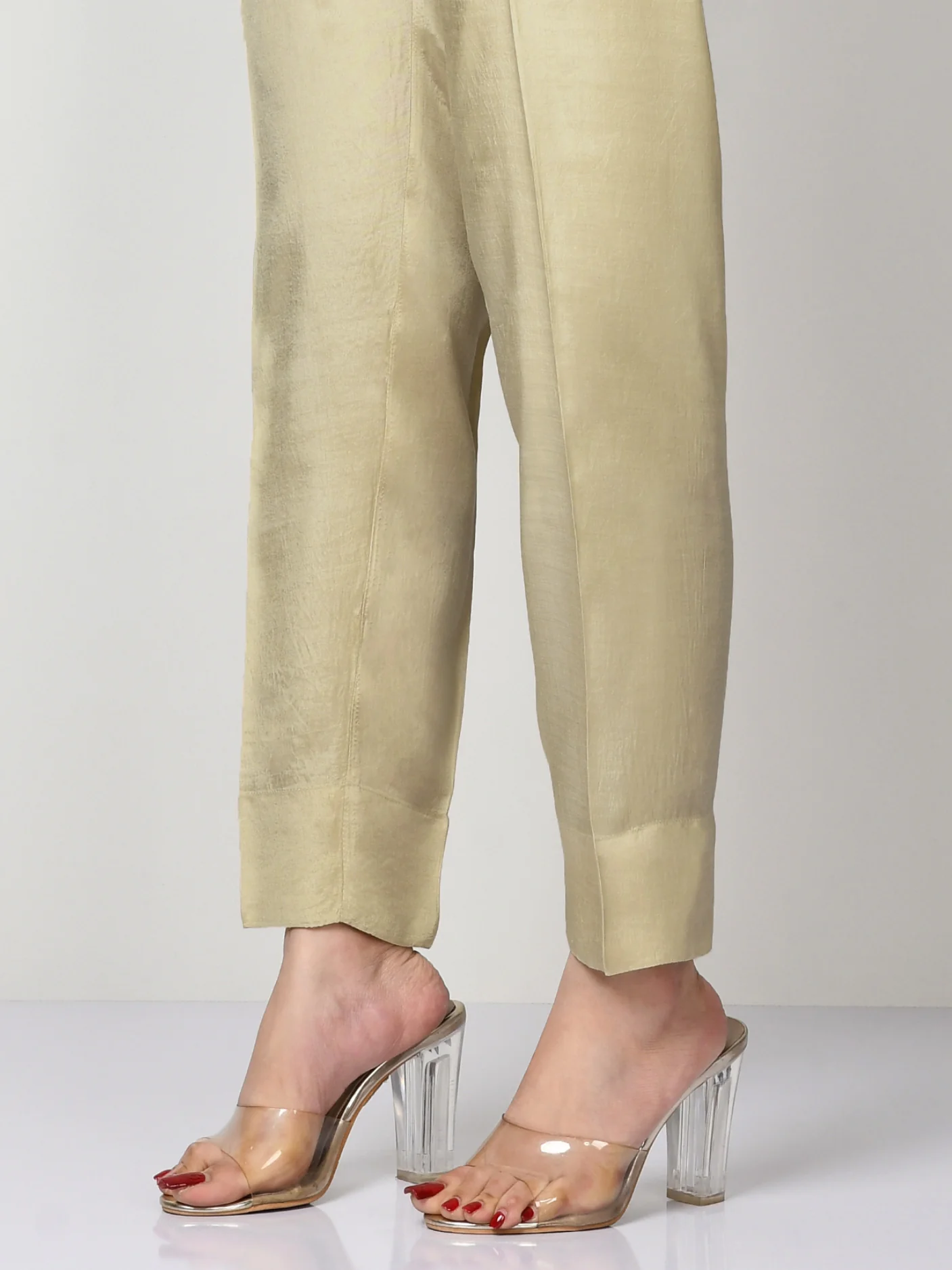 Silk Straight Trouser - Dark Beige - Image 3