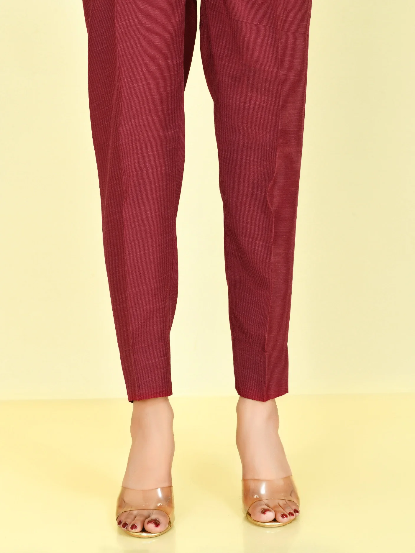 Raw Silk Trouser - Maroon - Image 2