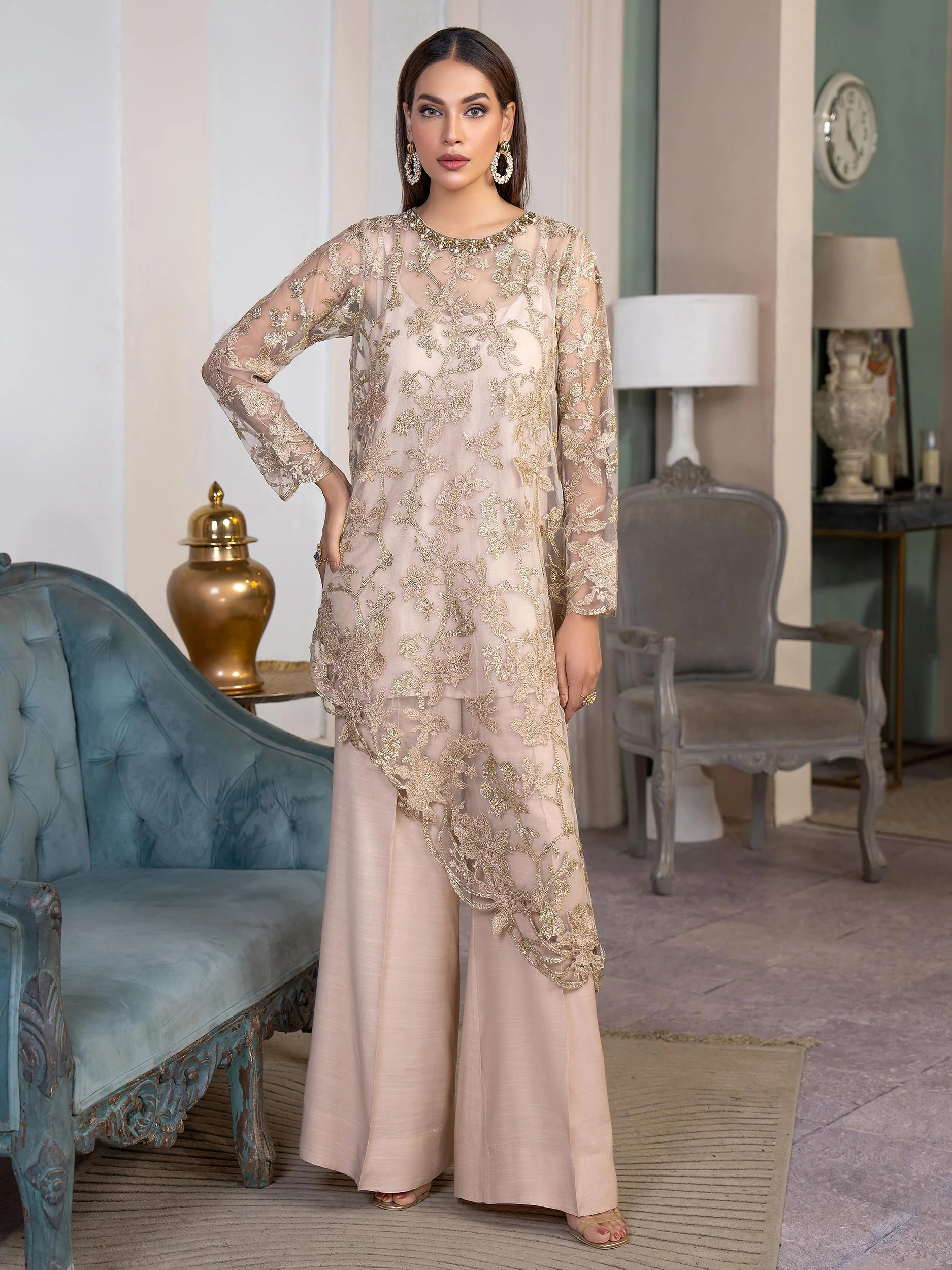 3 Piece Net Suit-Embroidered(Pret) - Image 3