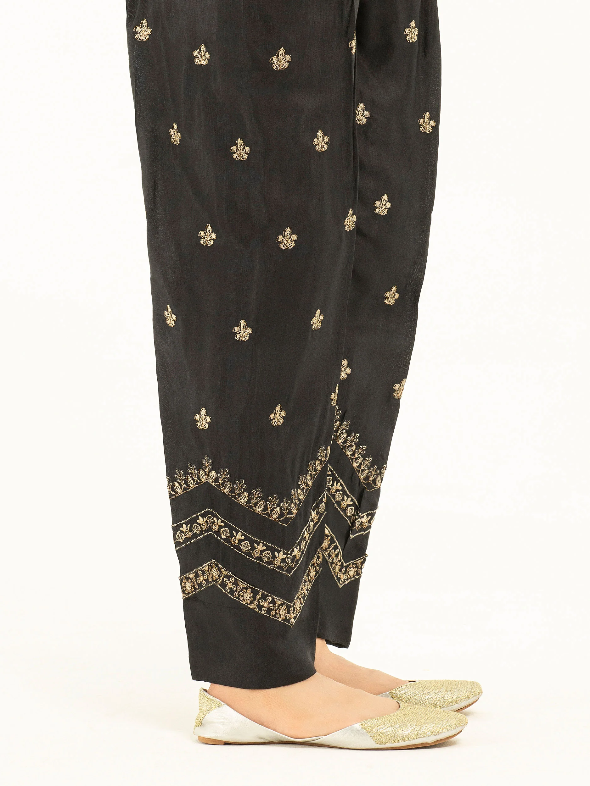 Raw Silk Trousers- Embroidered (Pret) - Image 3