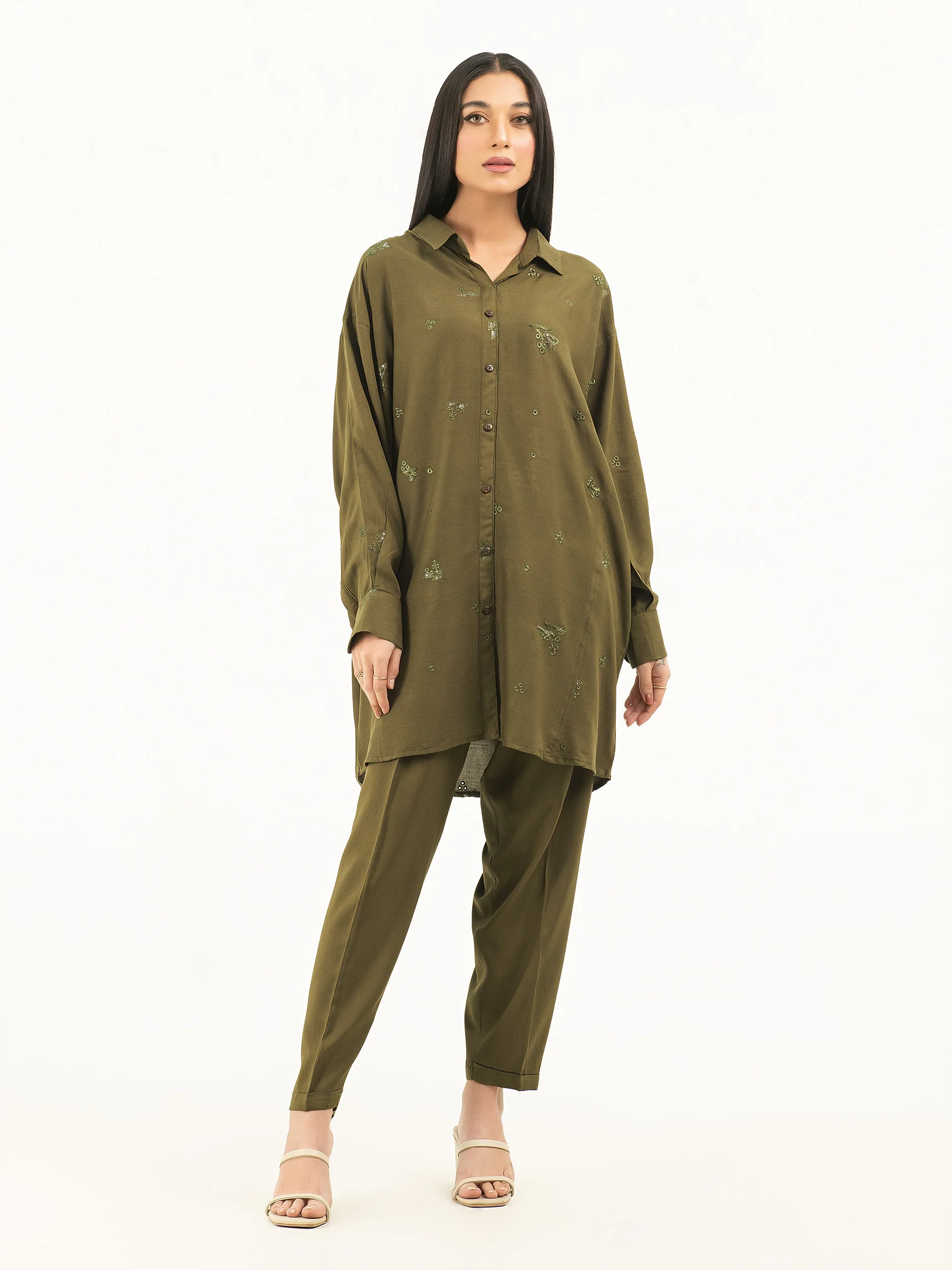 2 Piece Linen Suit -Embroidered (Pret) - Image 2