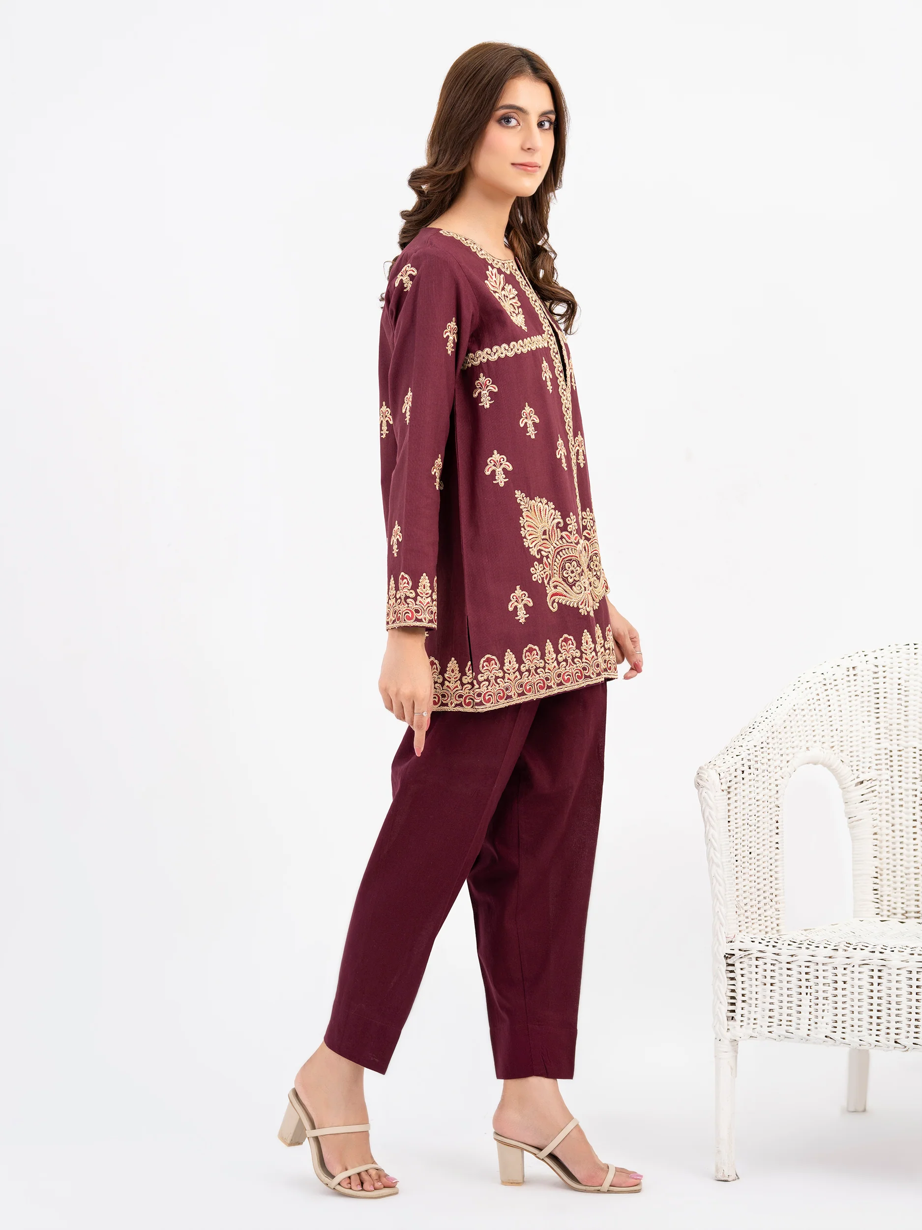 Embroidered Khaddar Cardigan(Pret) - Image 3