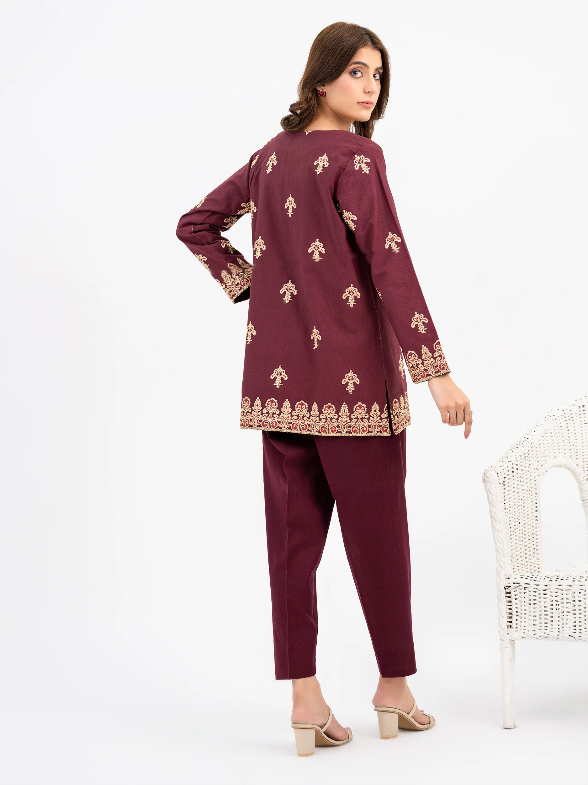 Embroidered Khaddar Cardigan(Pret) - Image 4
