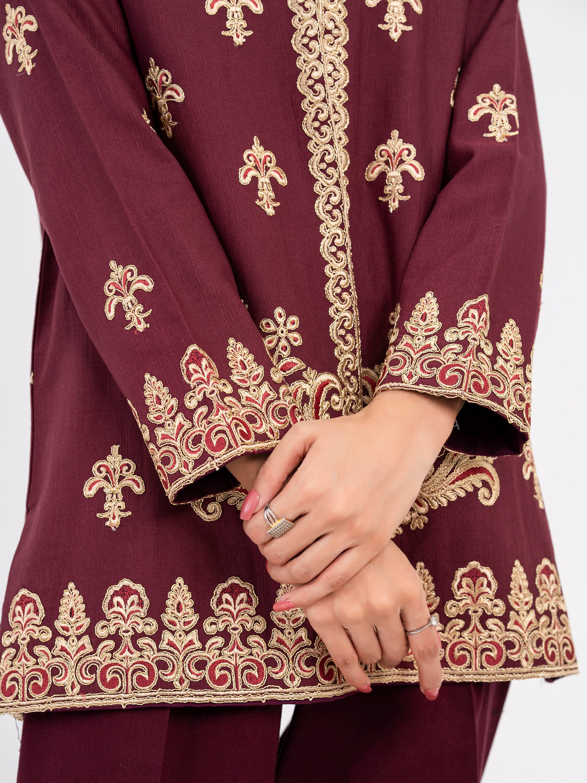 Embroidered Khaddar Cardigan(Pret) - Image 5