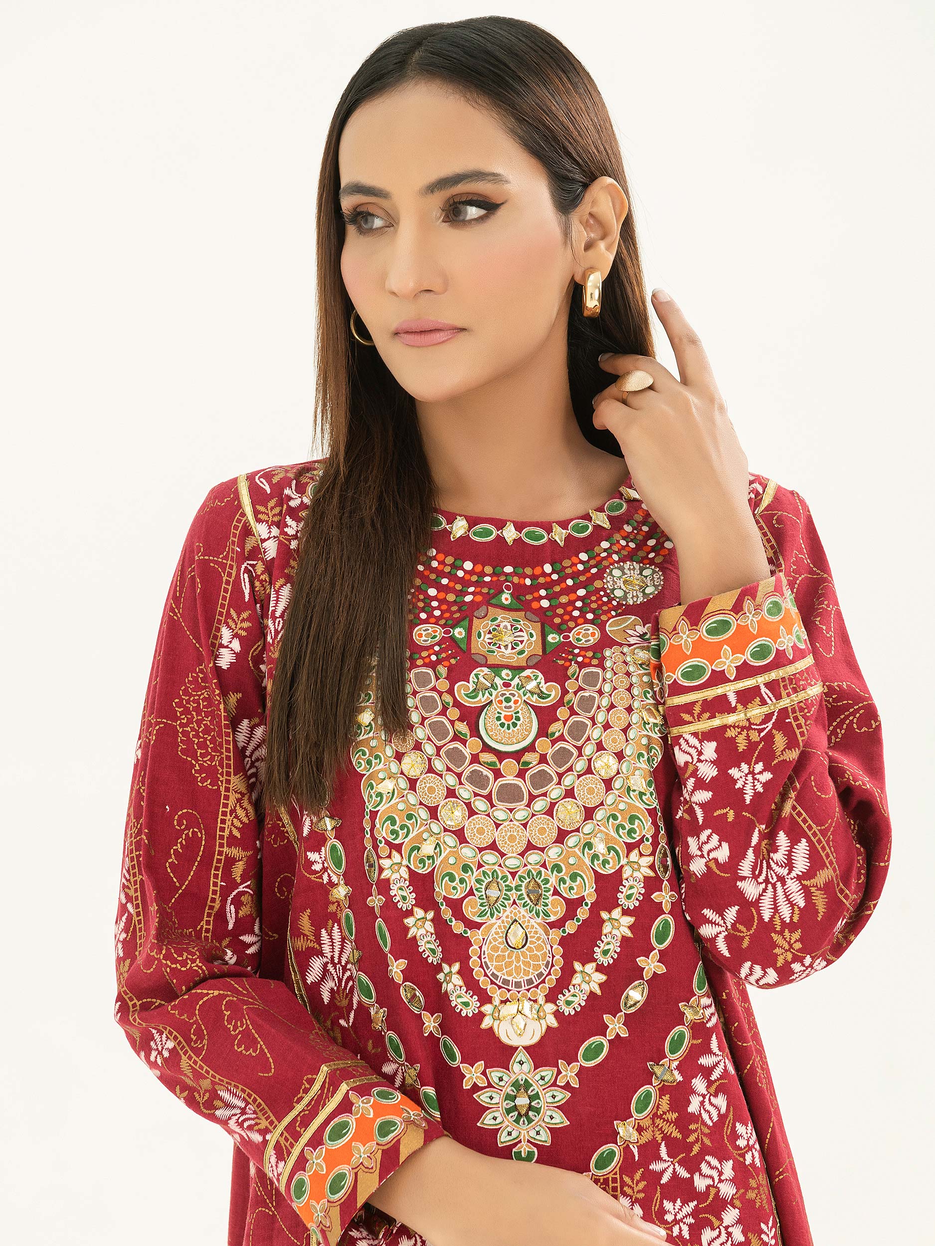 Khaddar Shirt-Gold Paste Print (Pret) - Image 2