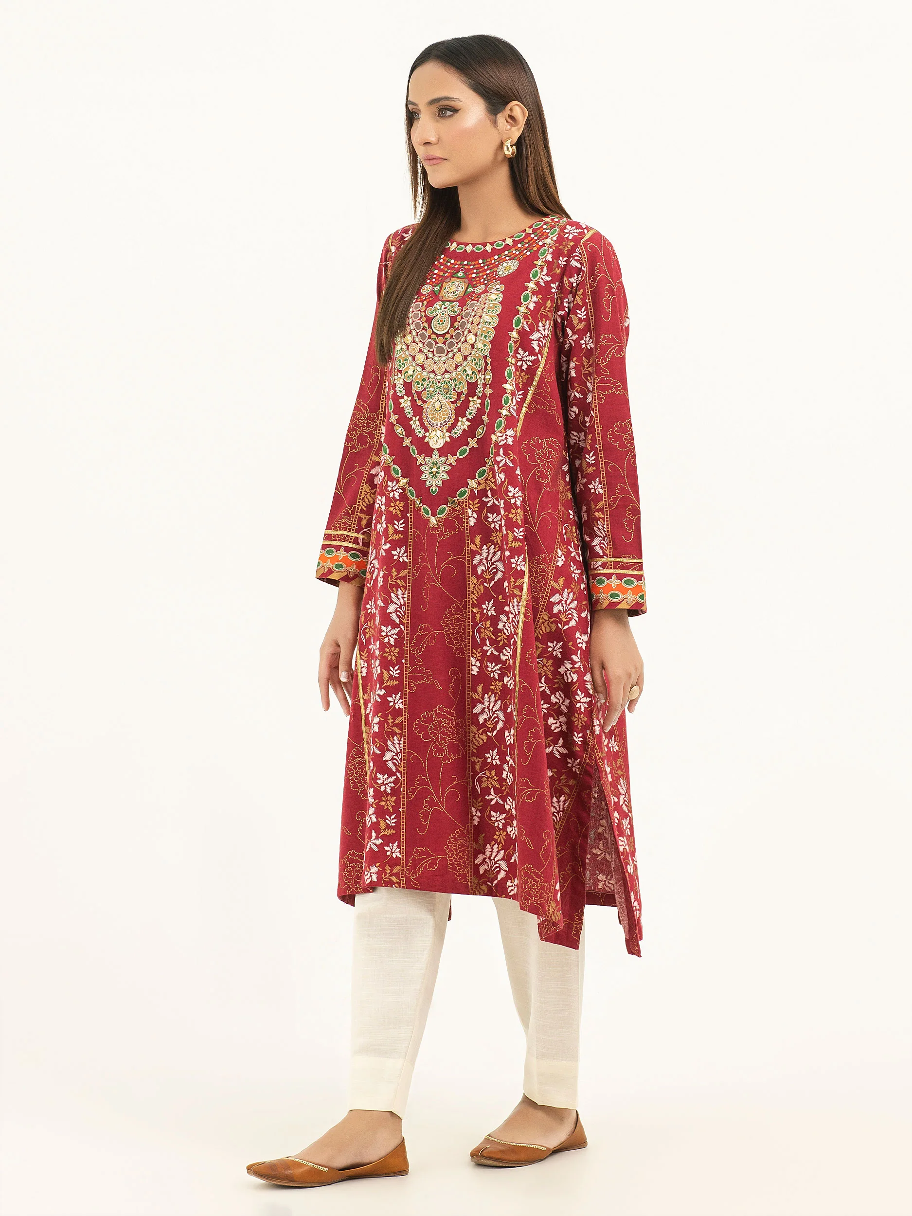 Khaddar Shirt-Gold Paste Print (Pret) - Image 3