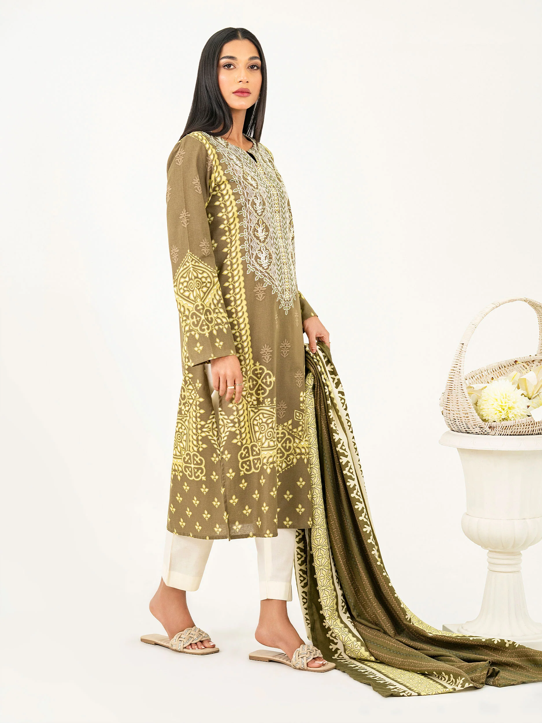 2 Piece Khaddar Suit-Embroidered (Pret) - Image 3