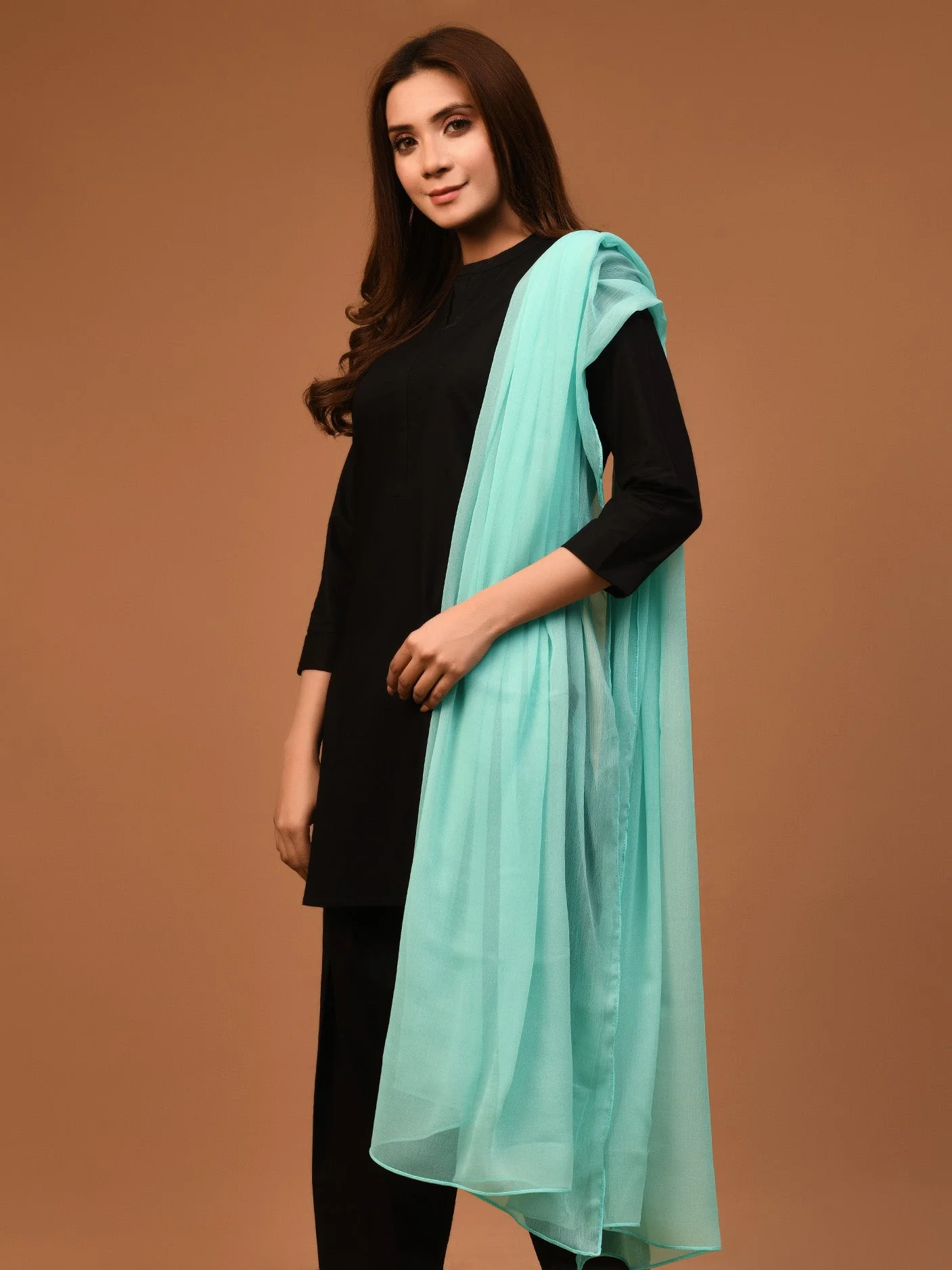 Chiffon Dupatta - Aqua - Image 2