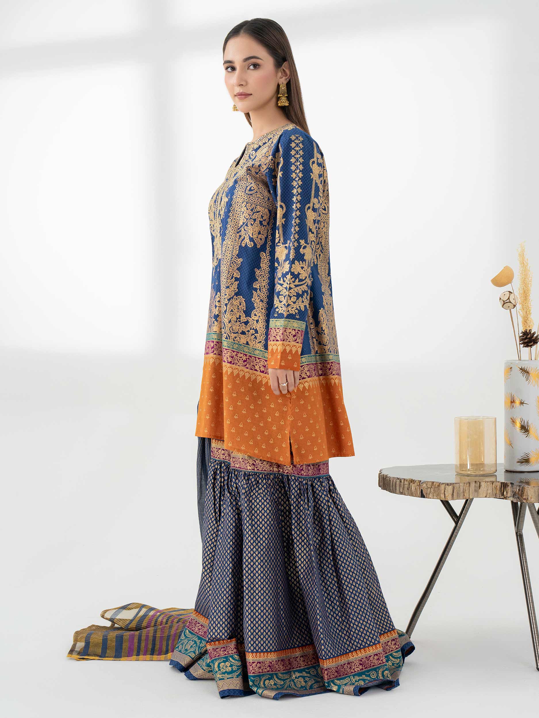 3 Piece Cambric Suit-Embroidered (Pret) - Image 3