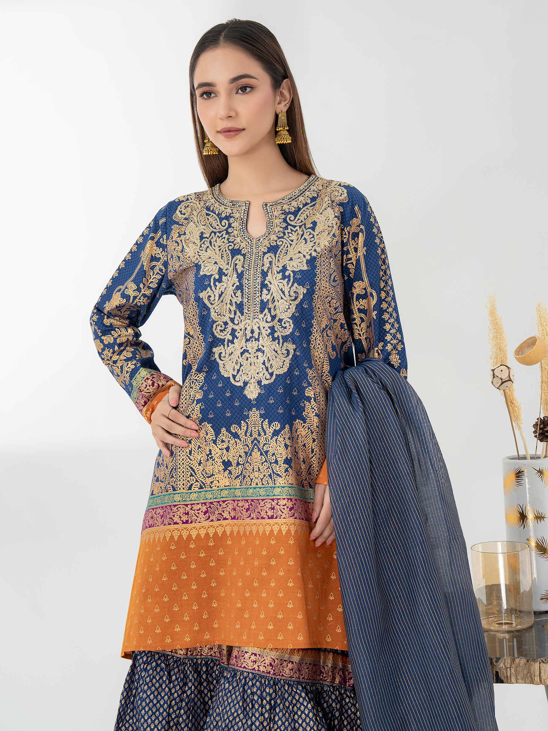 3 Piece Cambric Suit-Embroidered (Pret) - Image 4