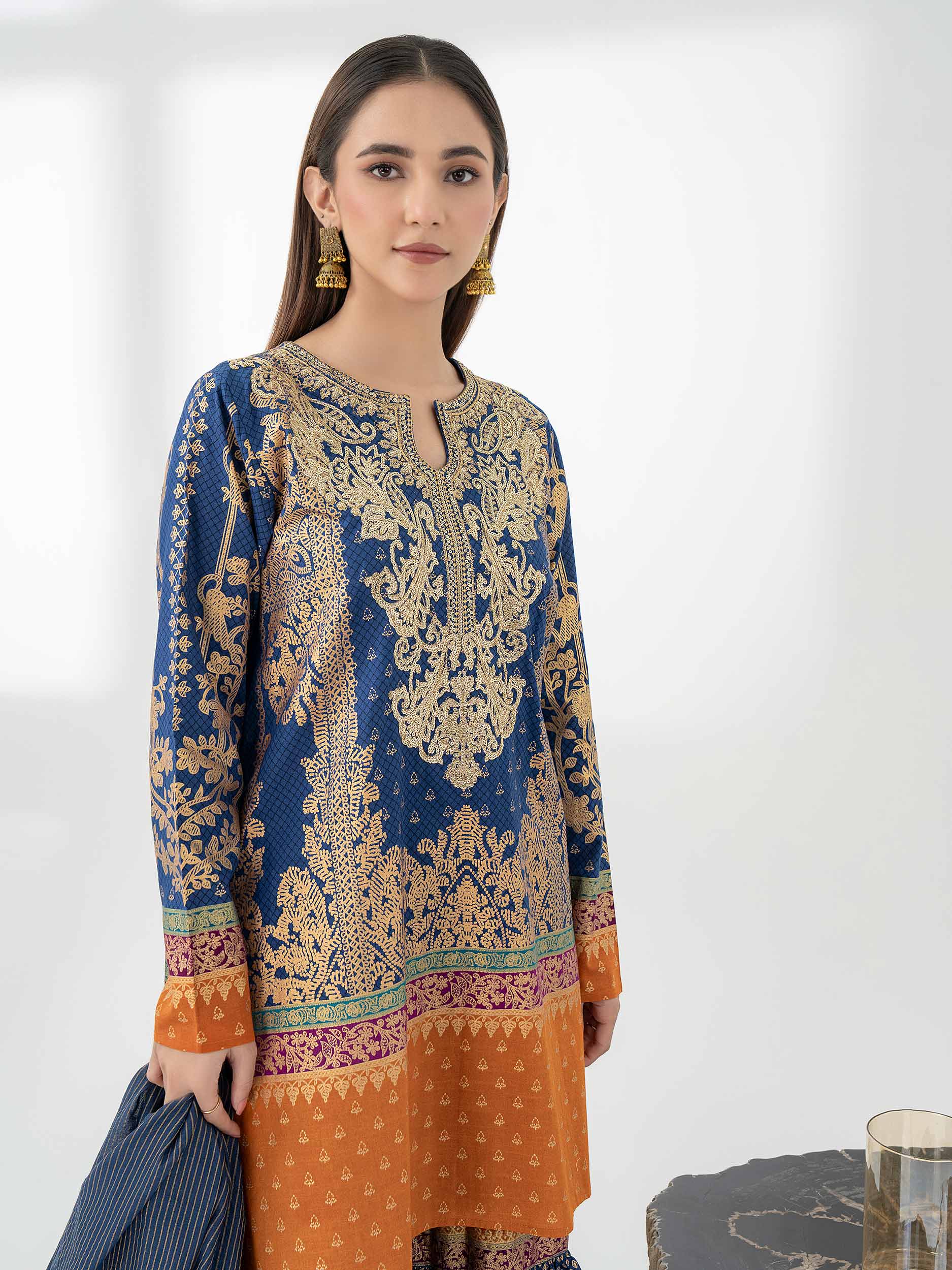 3 Piece Cambric Suit-Embroidered (Pret) - Image 5