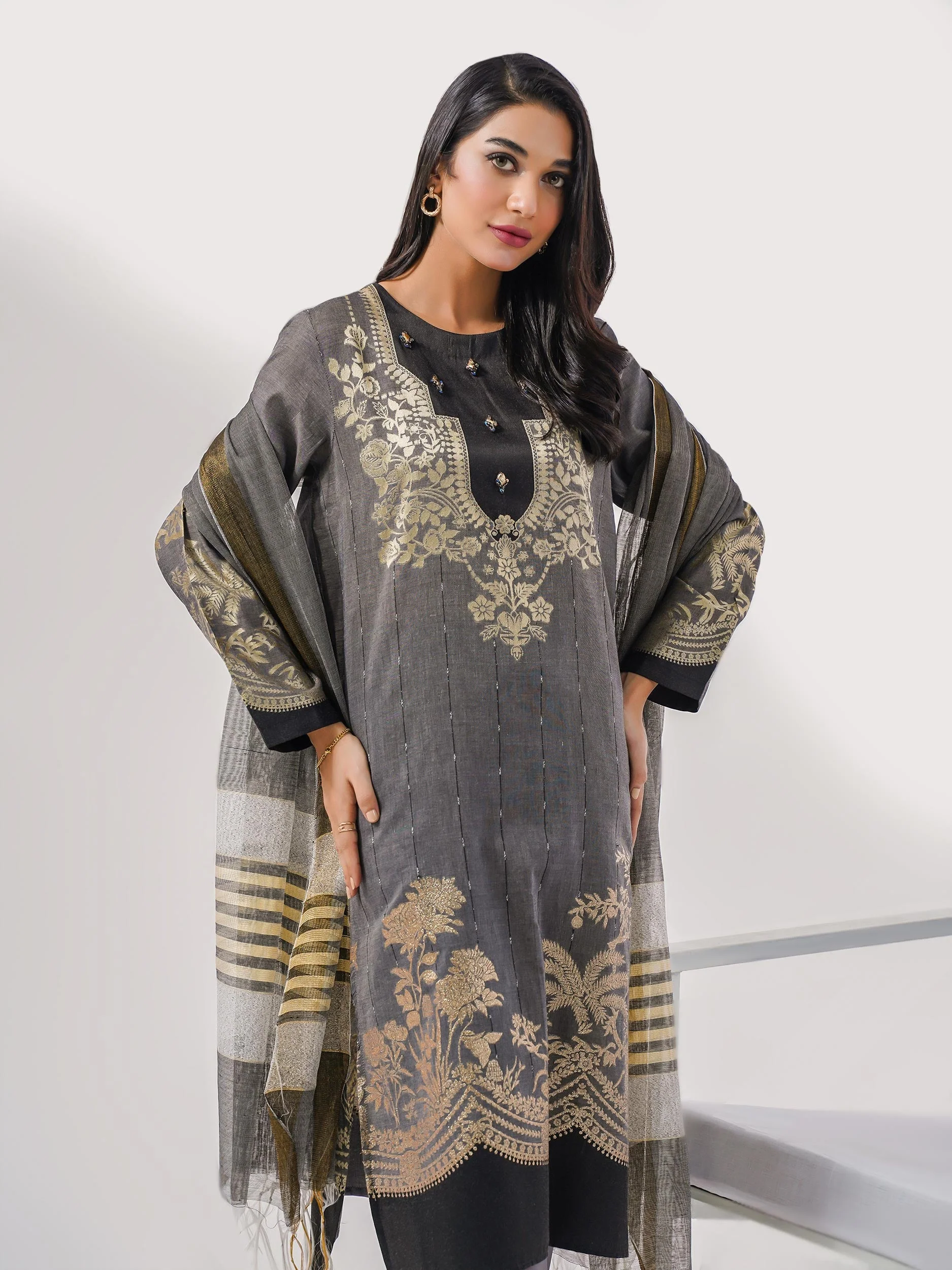 3 Piece Jacquard Suit-Dyed(Pret) - Image 2