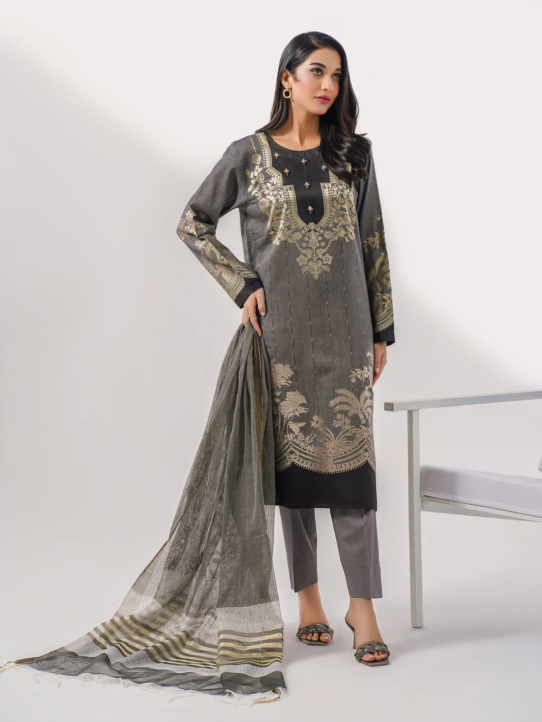 3 Piece Jacquard Suit-Dyed(Pret) - Image 3