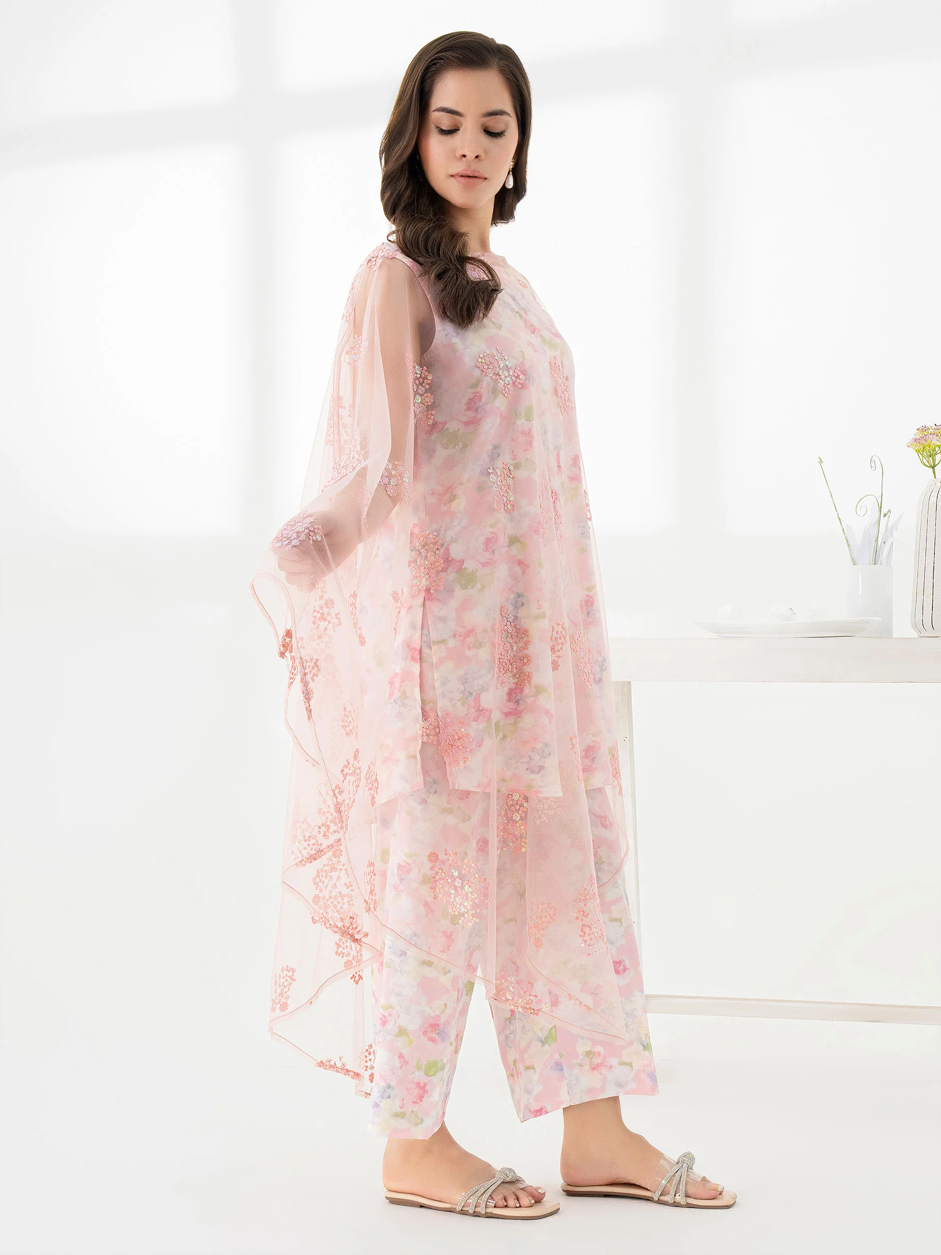 2 Piece Net Suit-Embroidered (Pret) - Image 3