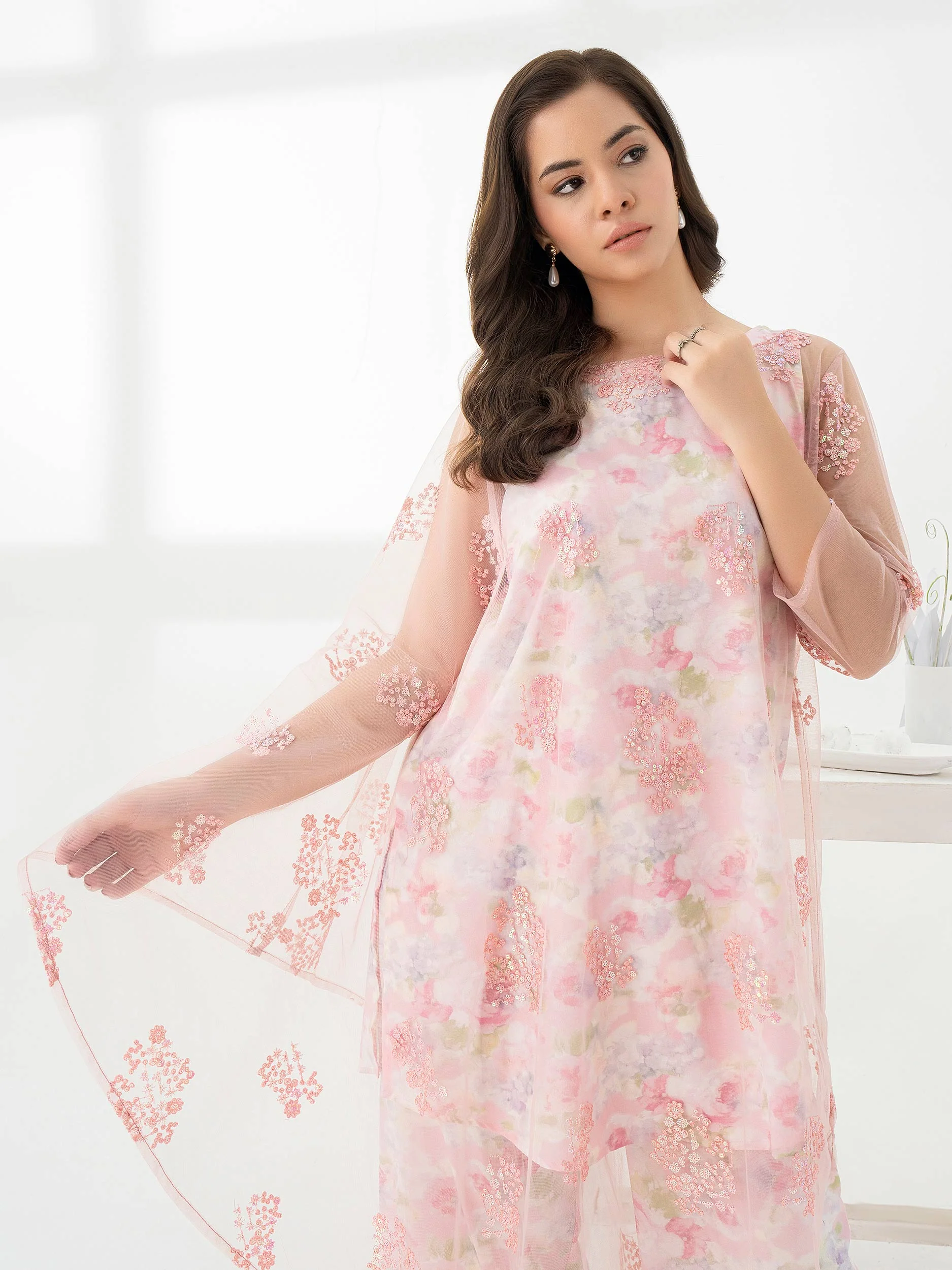 2 Piece Net Suit-Embroidered (Pret) - Image 4