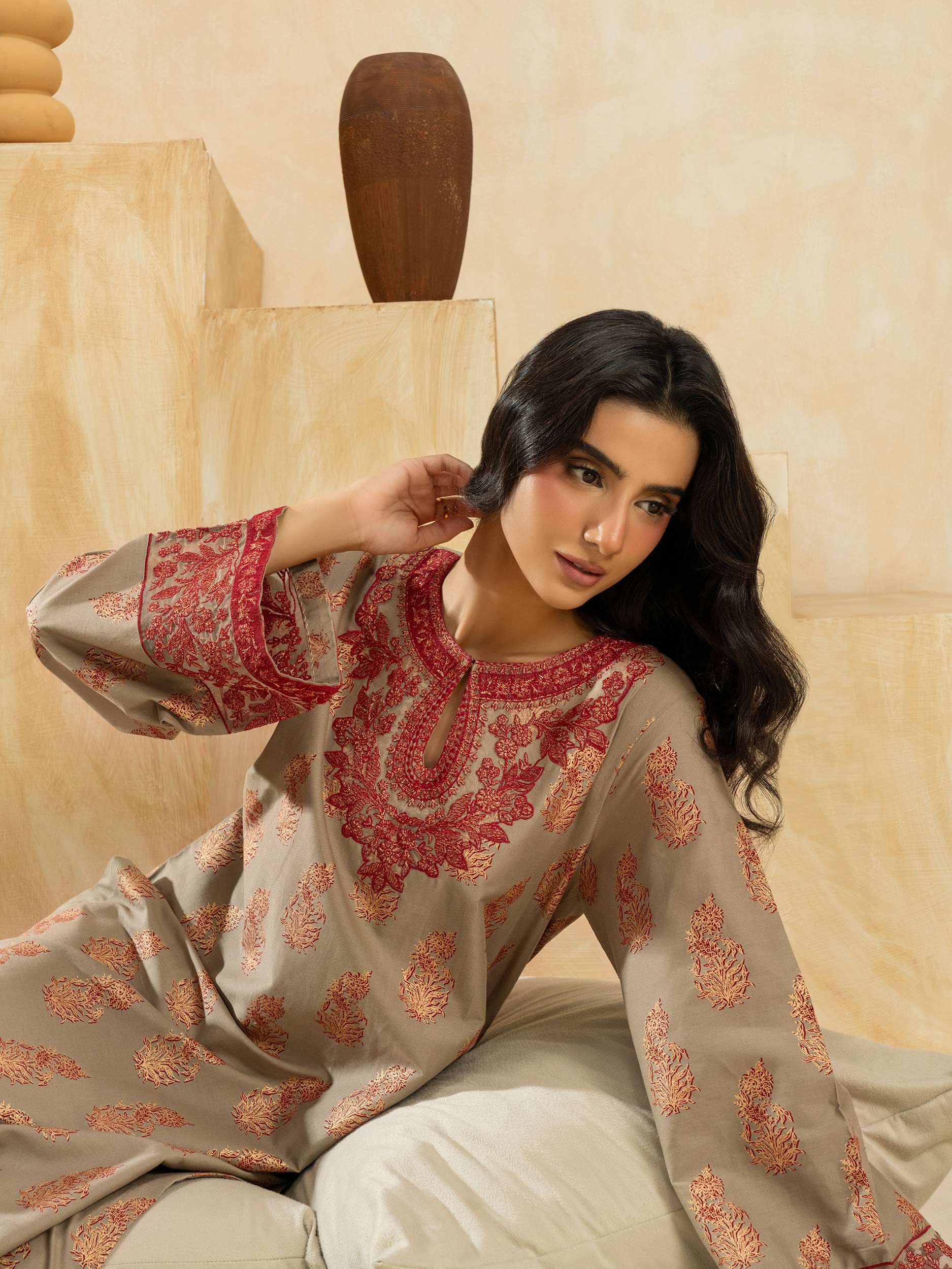2 Piece Cotton Suit-Embroidered (Pret) - Image 7