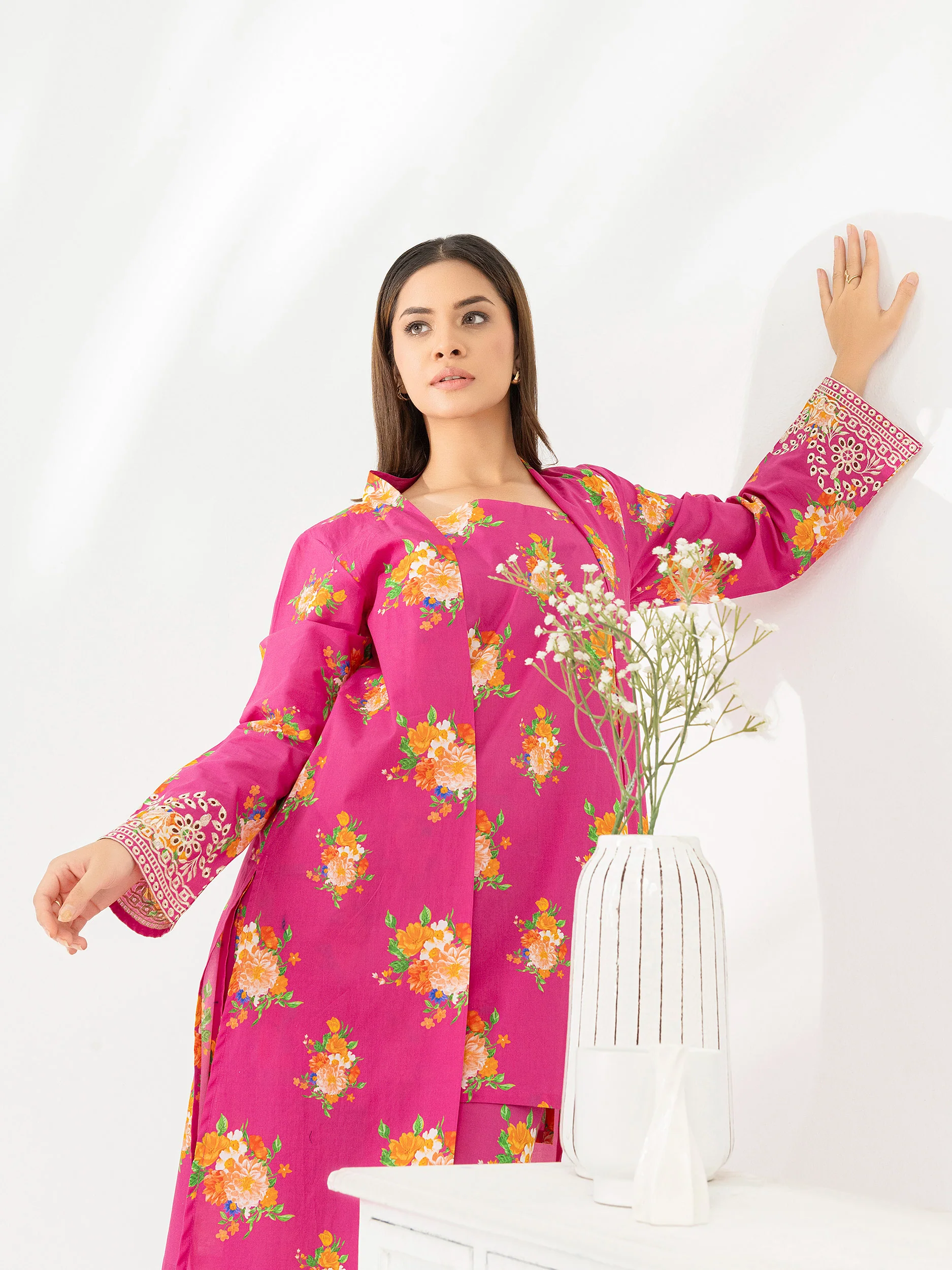 2 Piece Cambric Suit-Embroidered (Pret) - Image 3