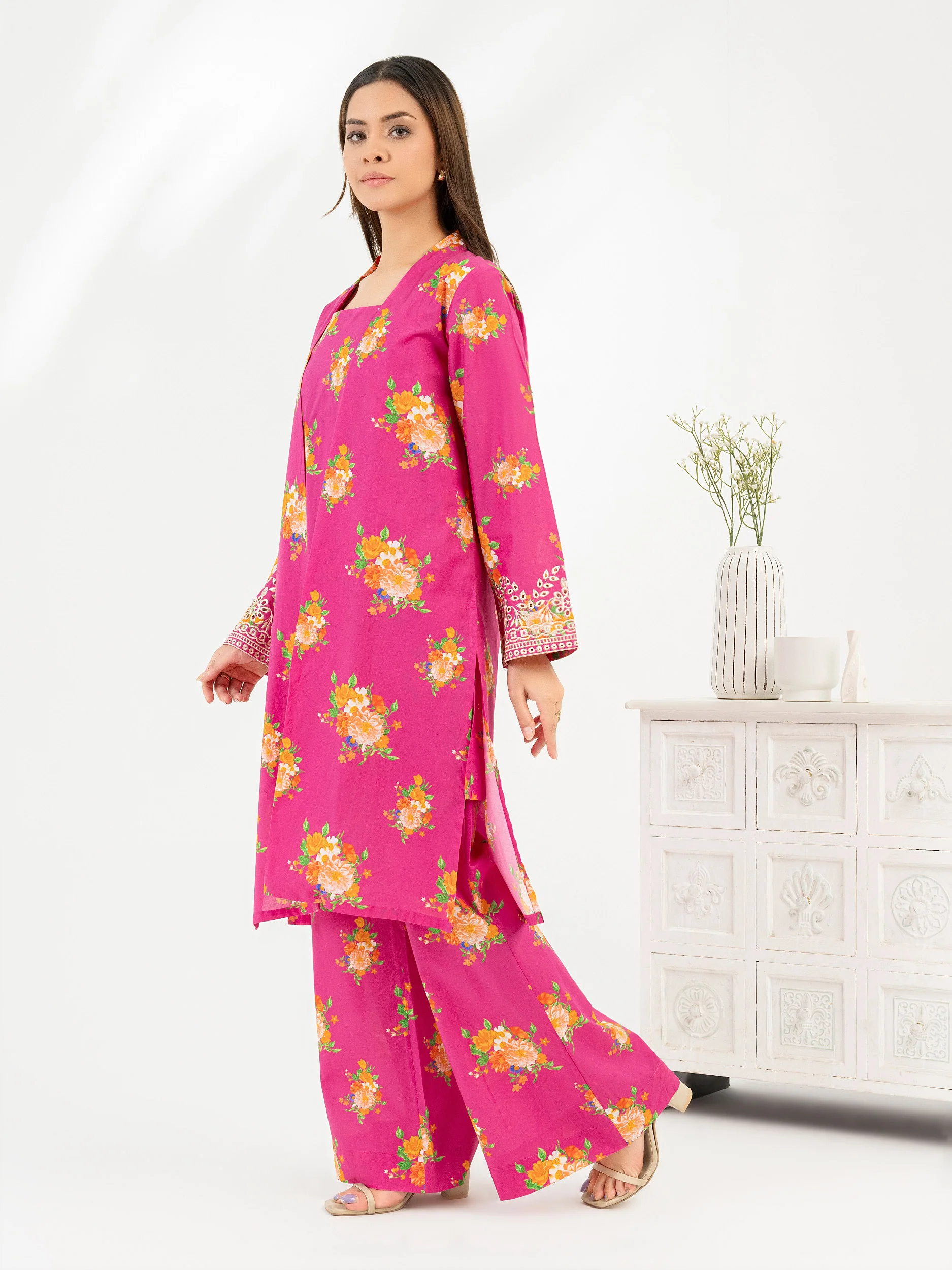 2 Piece Cambric Suit-Embroidered (Pret) - Image 4