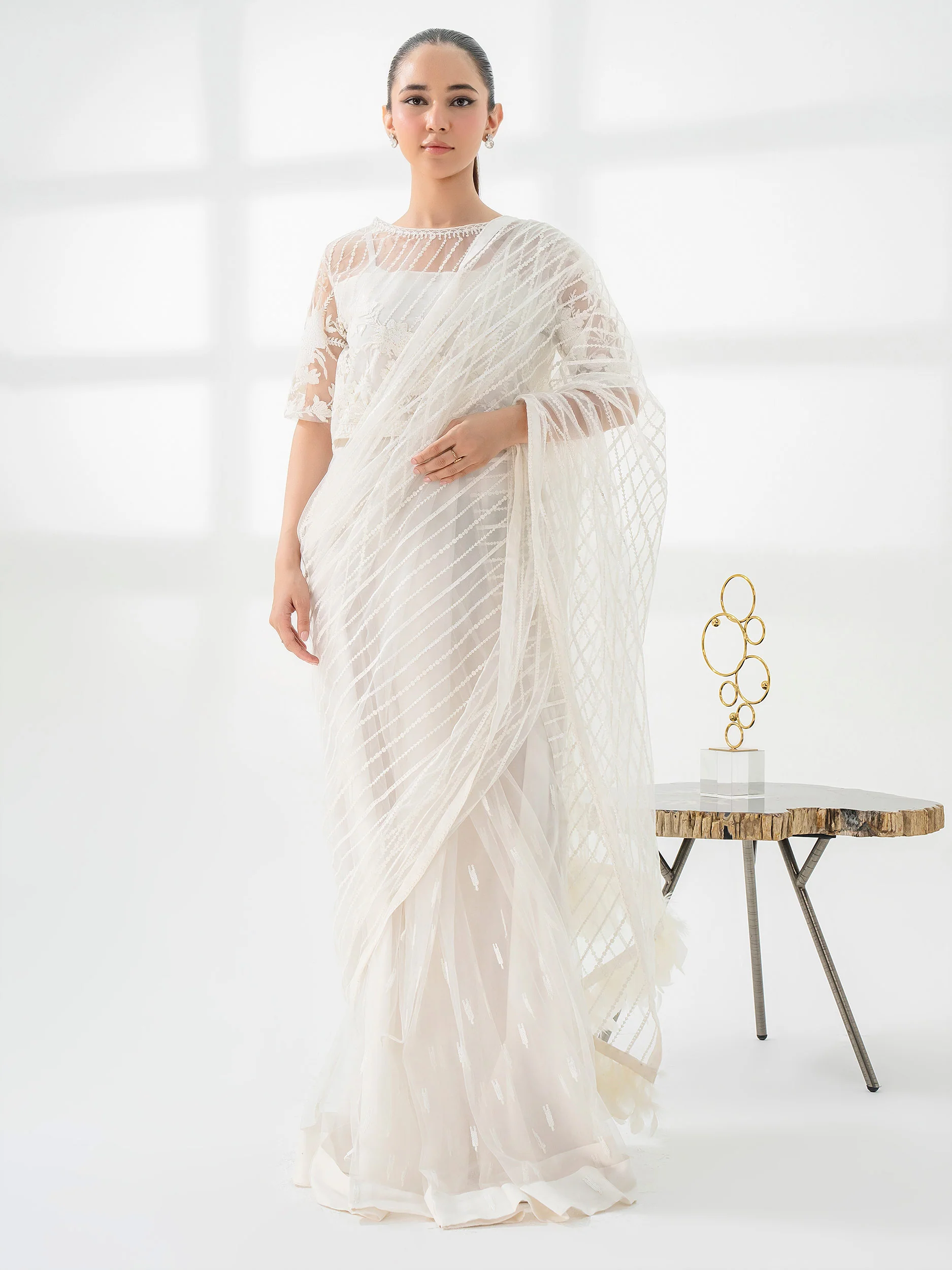 Net Saree-Embroidered (Pret) - Image 3