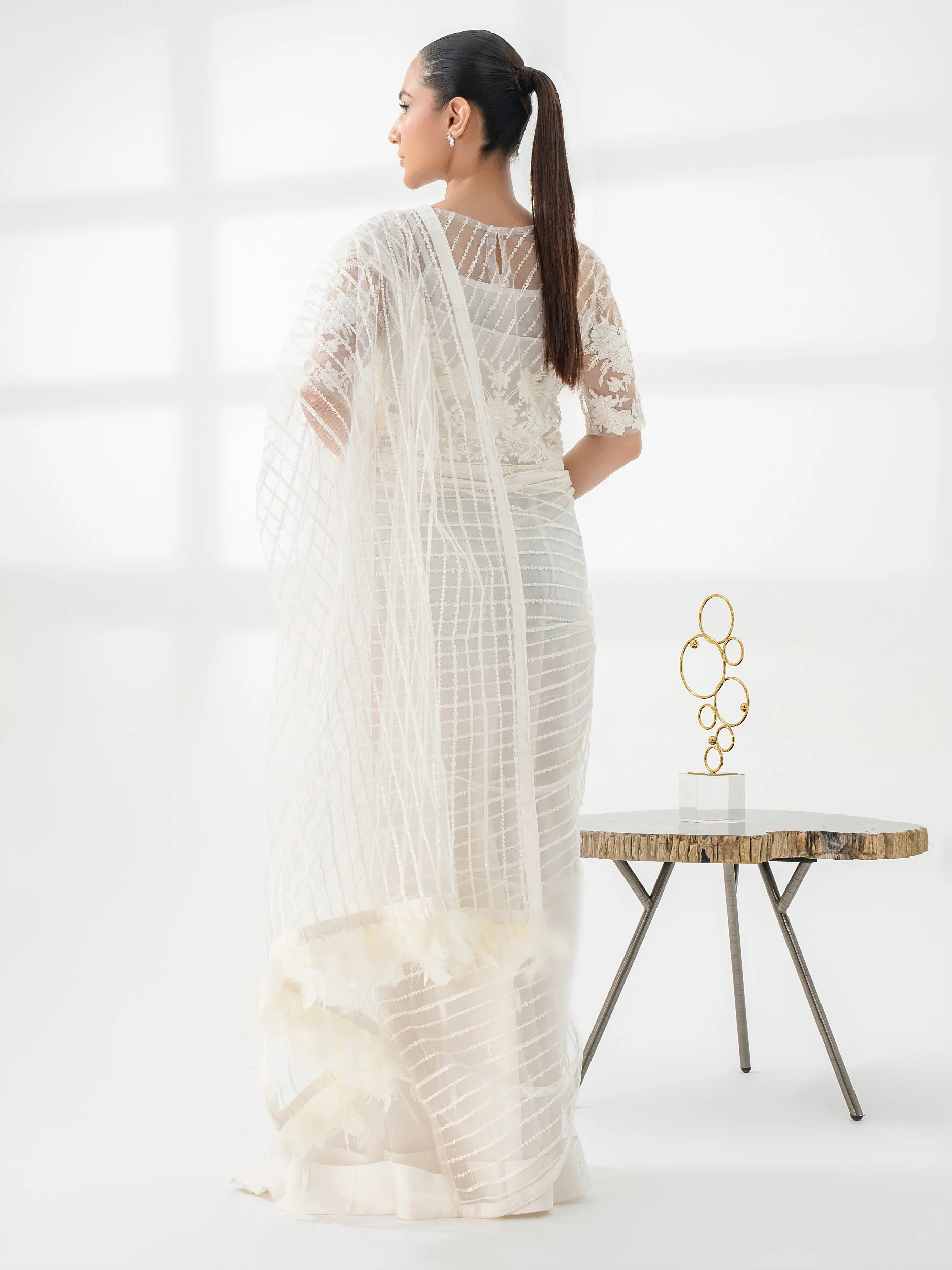 Net Saree-Embroidered (Pret) - Image 5