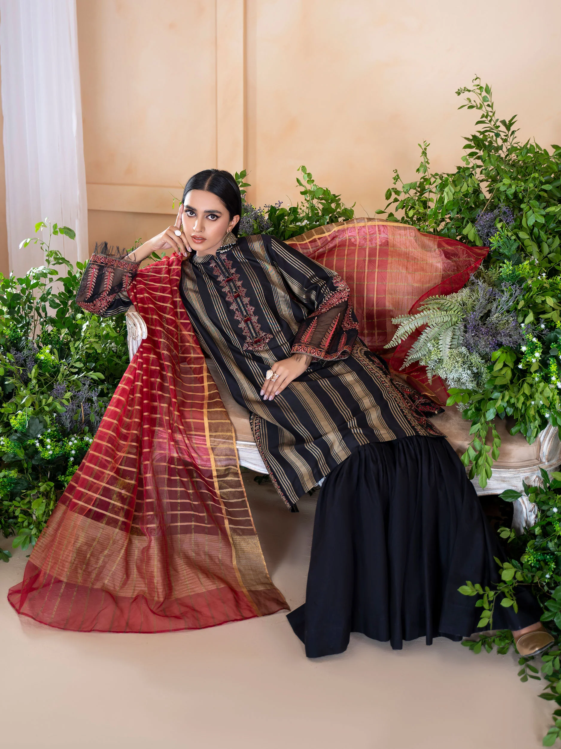 3 Piece Jacquard Suit-Embroidered (Unstitched) - Image 2