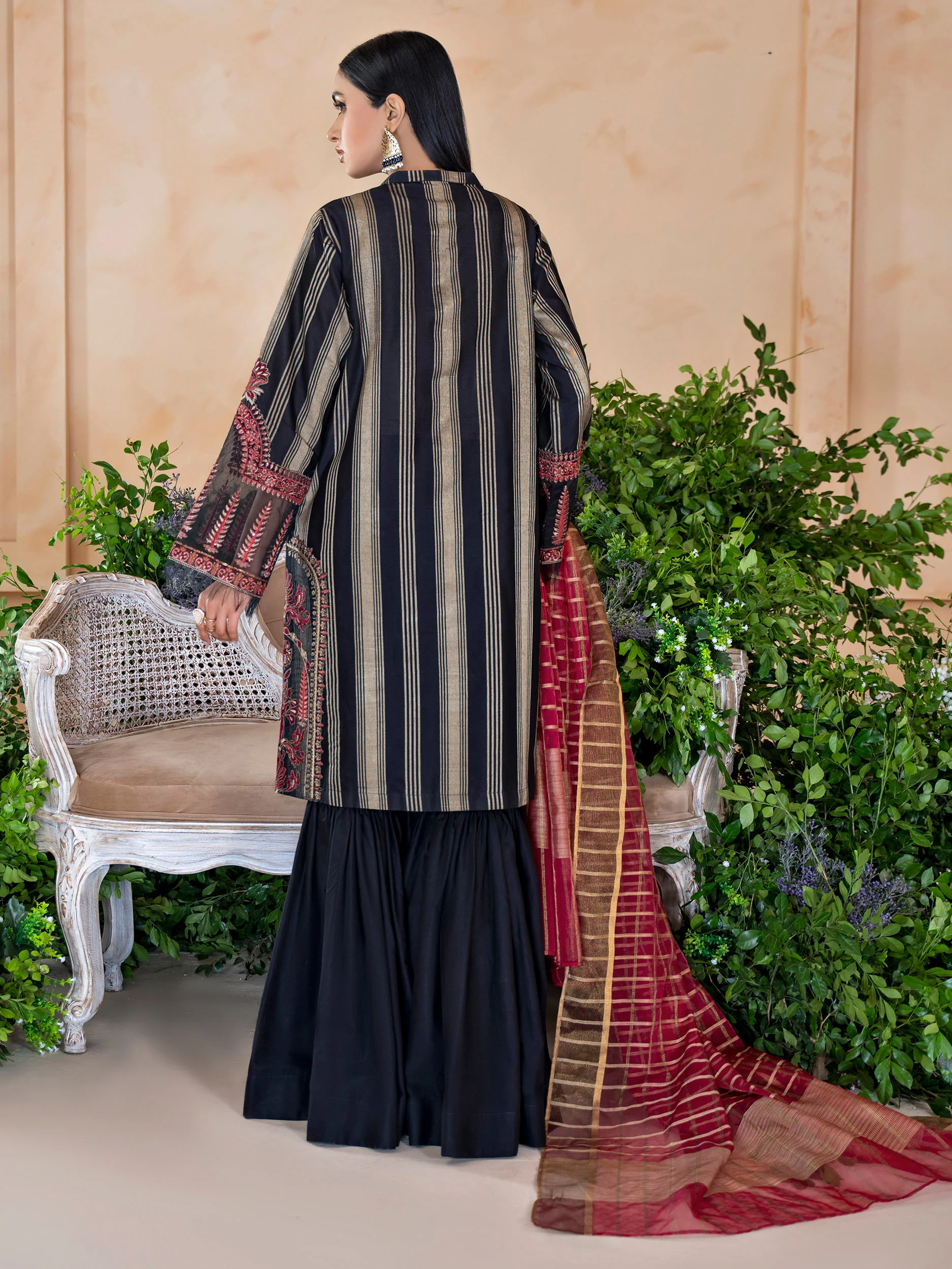3 Piece Jacquard Suit-Embroidered (Unstitched) - Image 4