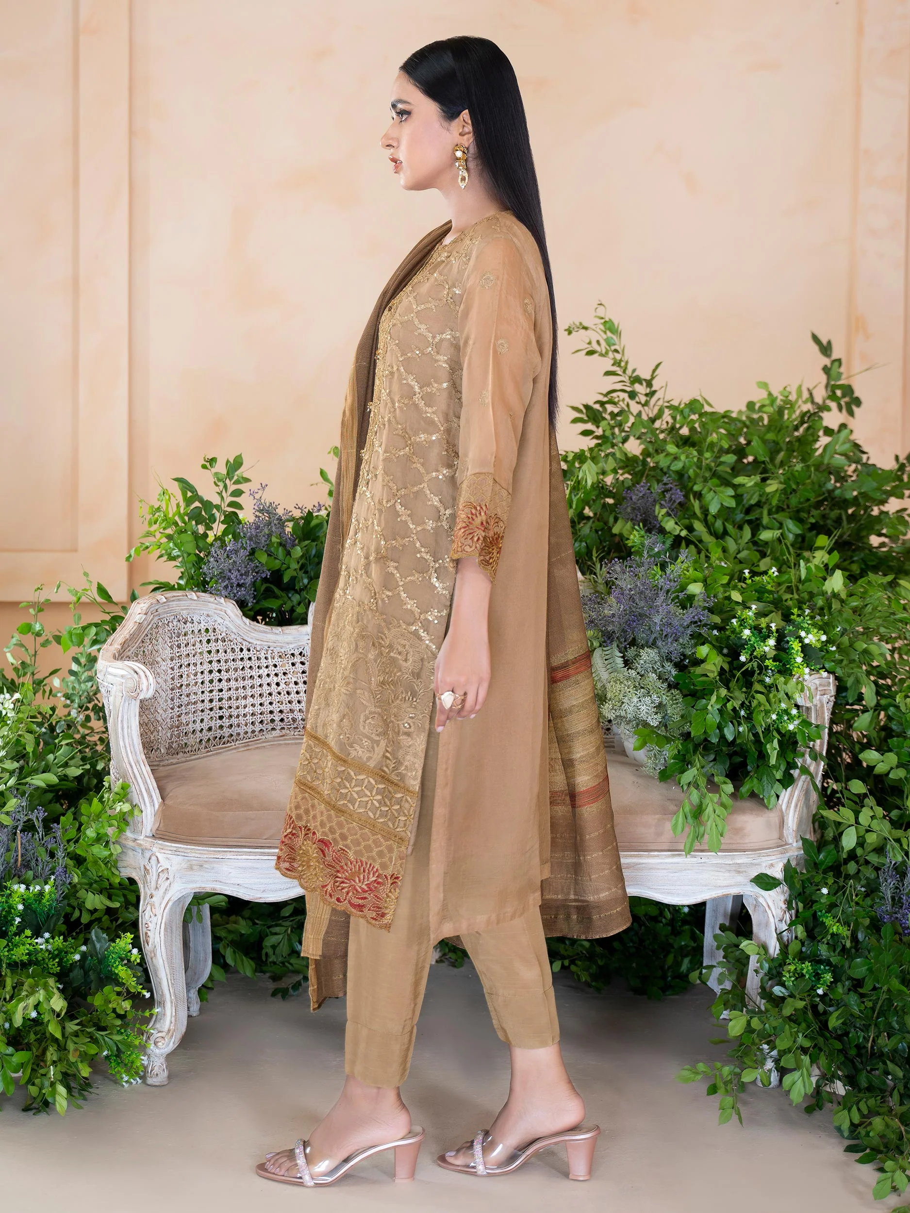 3 Piece Organza Suit-Embroidered (Unstitched) - Image 3