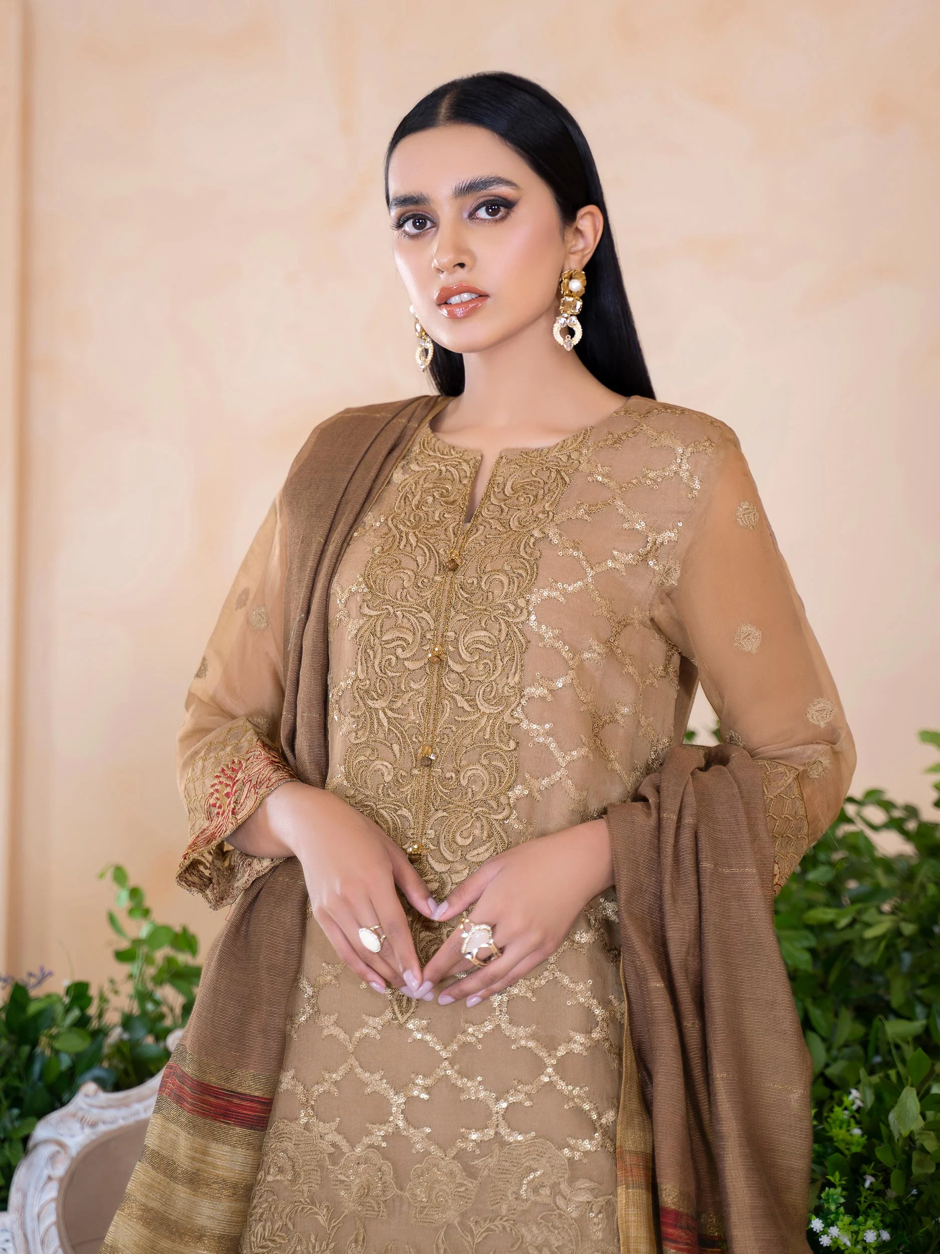 3 Piece Organza Suit-Embroidered (Unstitched) - Image 4