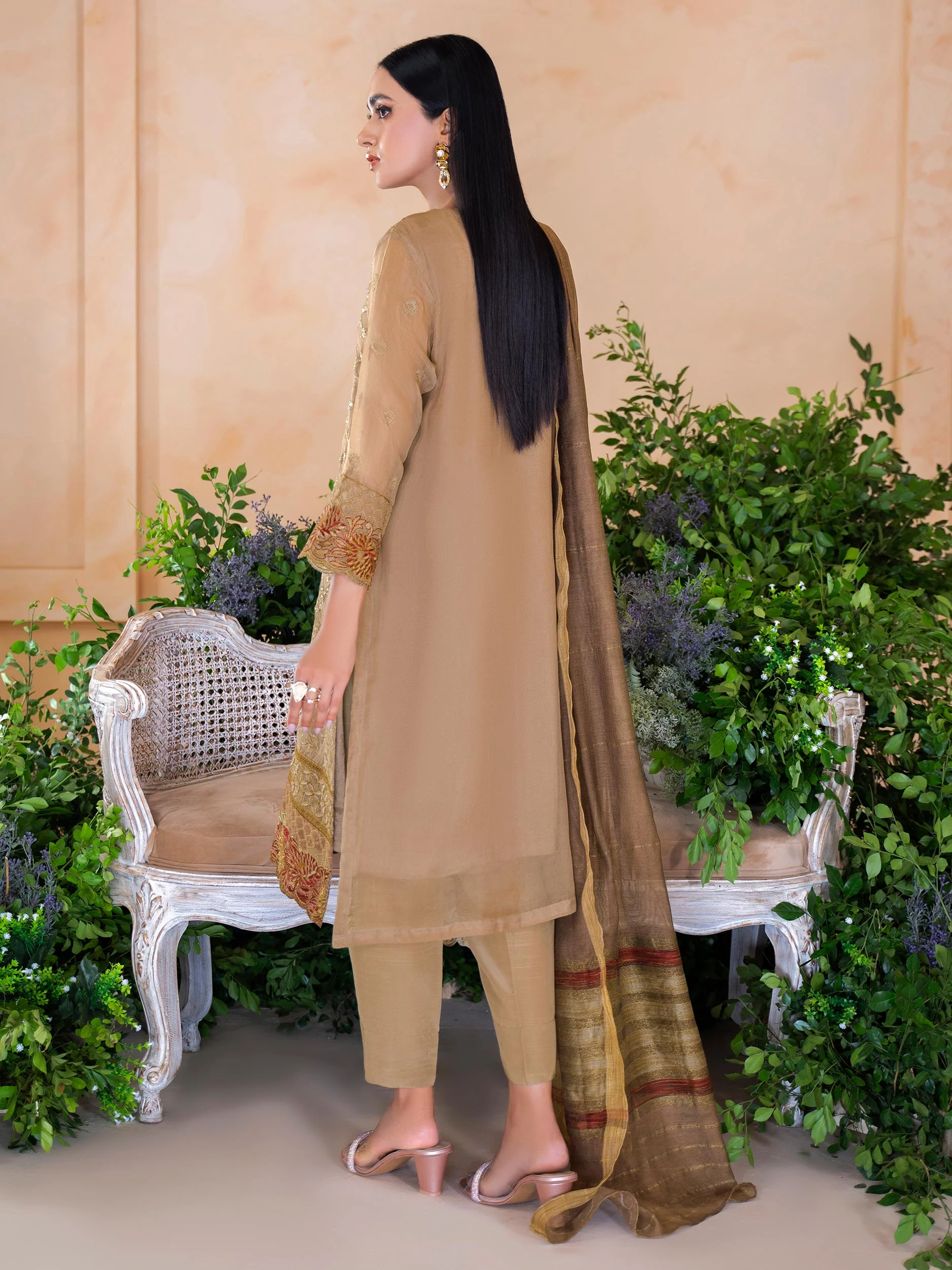 3 Piece Organza Suit-Embroidered (Unstitched) - Image 5