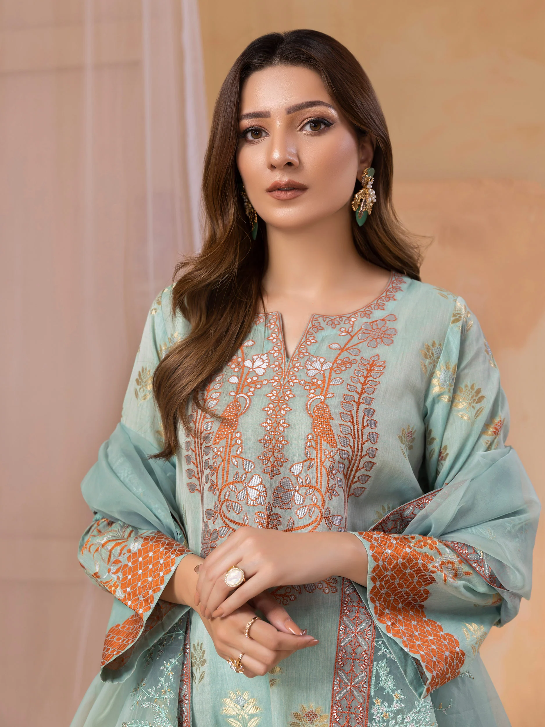 3 Piece Jacquard Suit-Embroidered (Unstitched) - Image 2