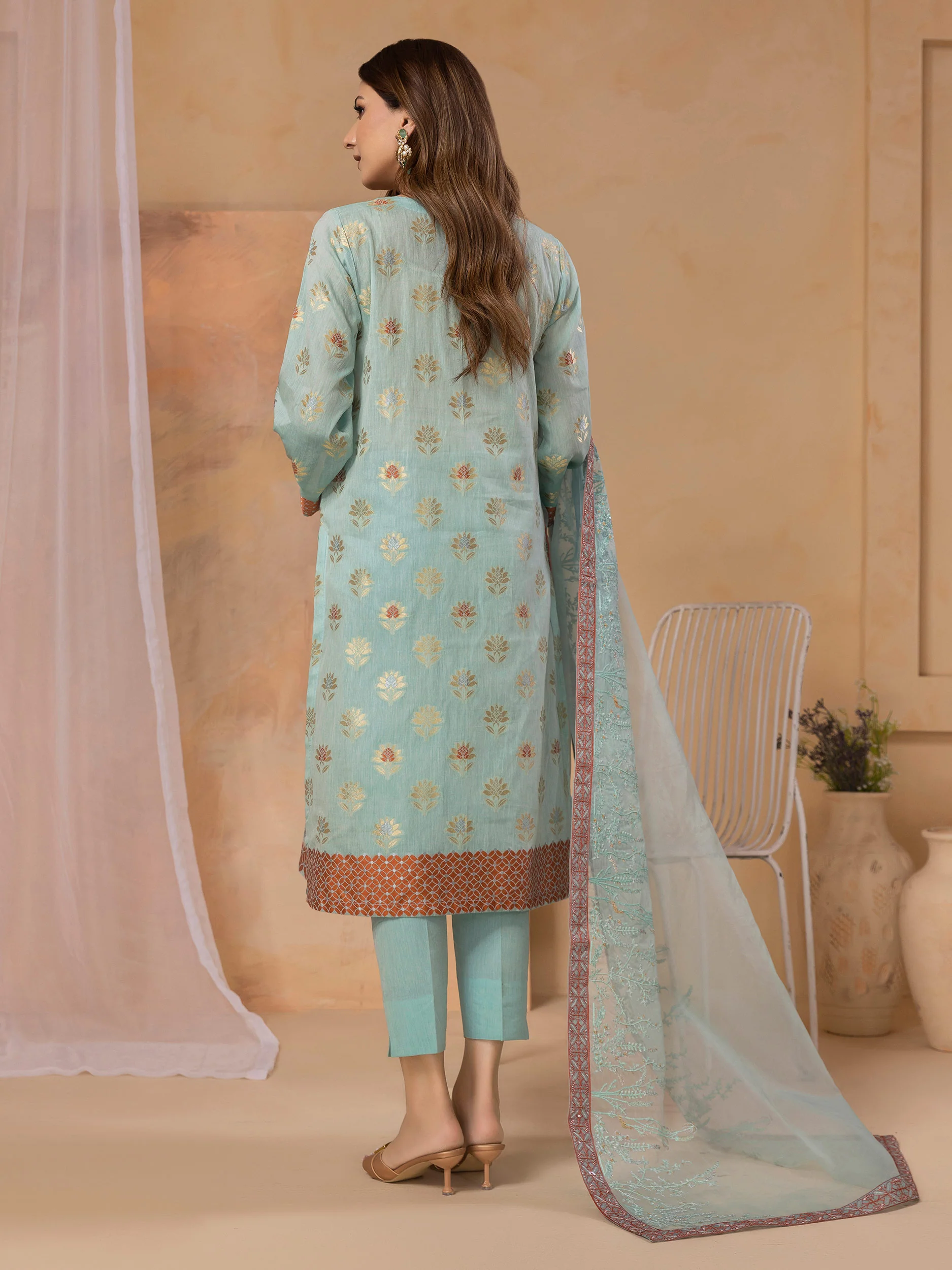 3 Piece Jacquard Suit-Embroidered (Unstitched) - Image 4