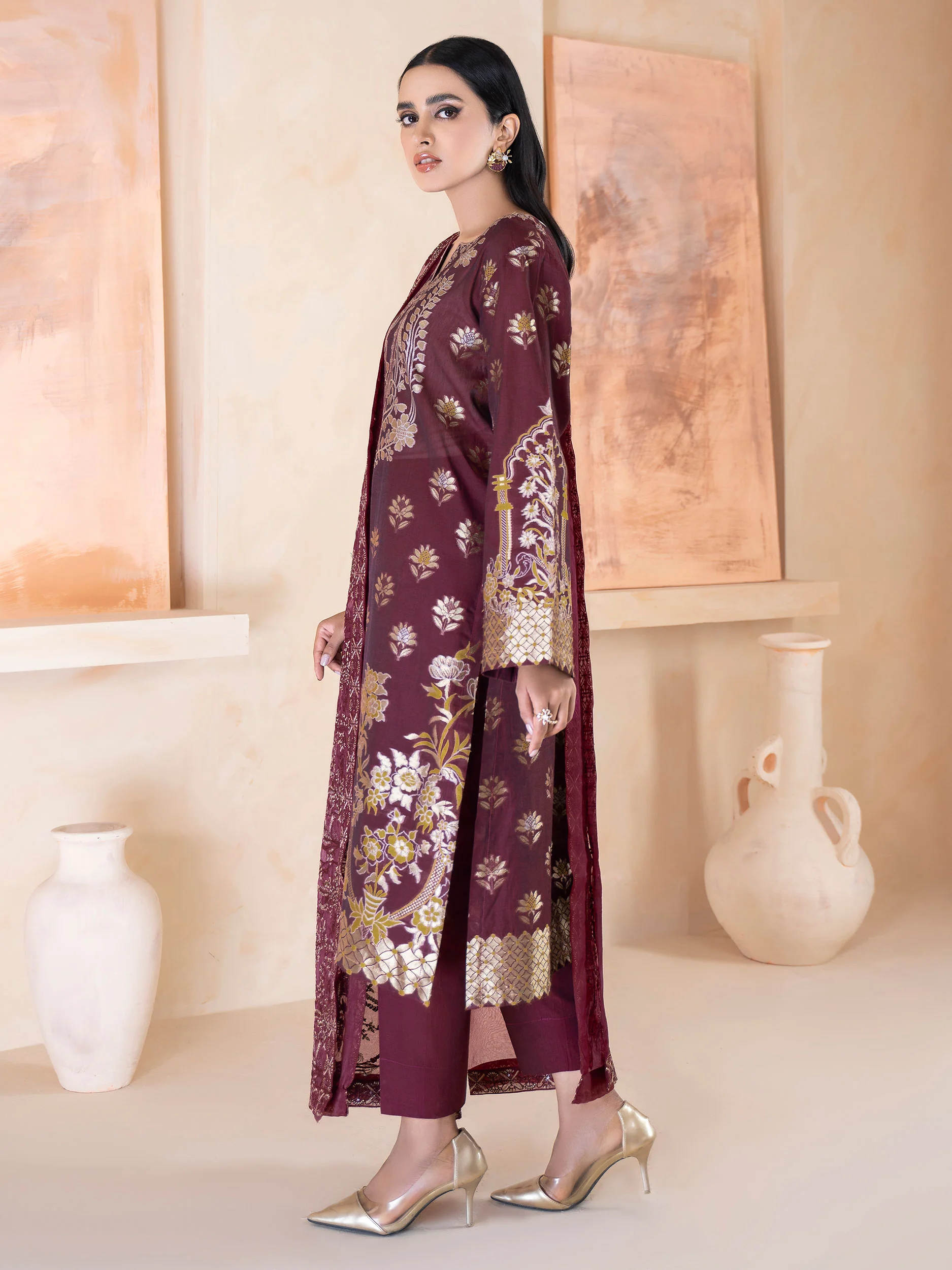 3 Piece Jacquard Suit-Embroidered (Unstitched) - Image 5