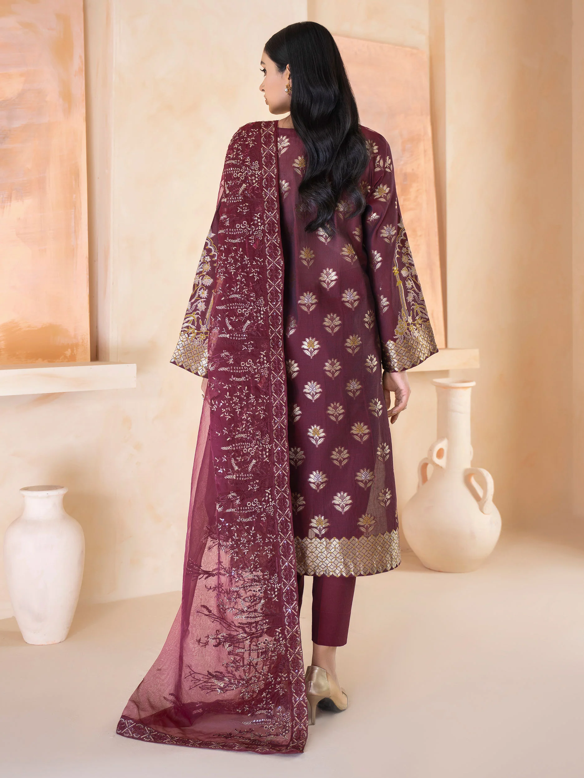 3 Piece Jacquard Suit-Embroidered (Unstitched) - Image 6