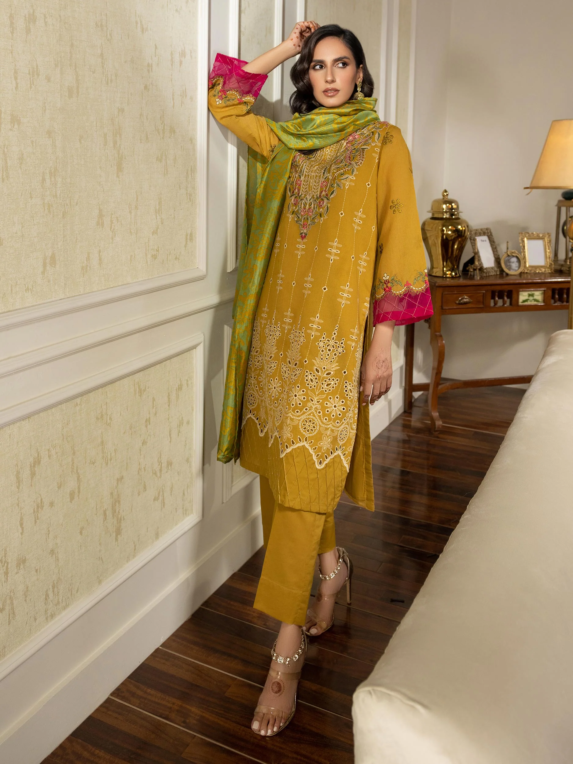 3 Piece Net Suit-Embroidered (Unstitched) - Image 3