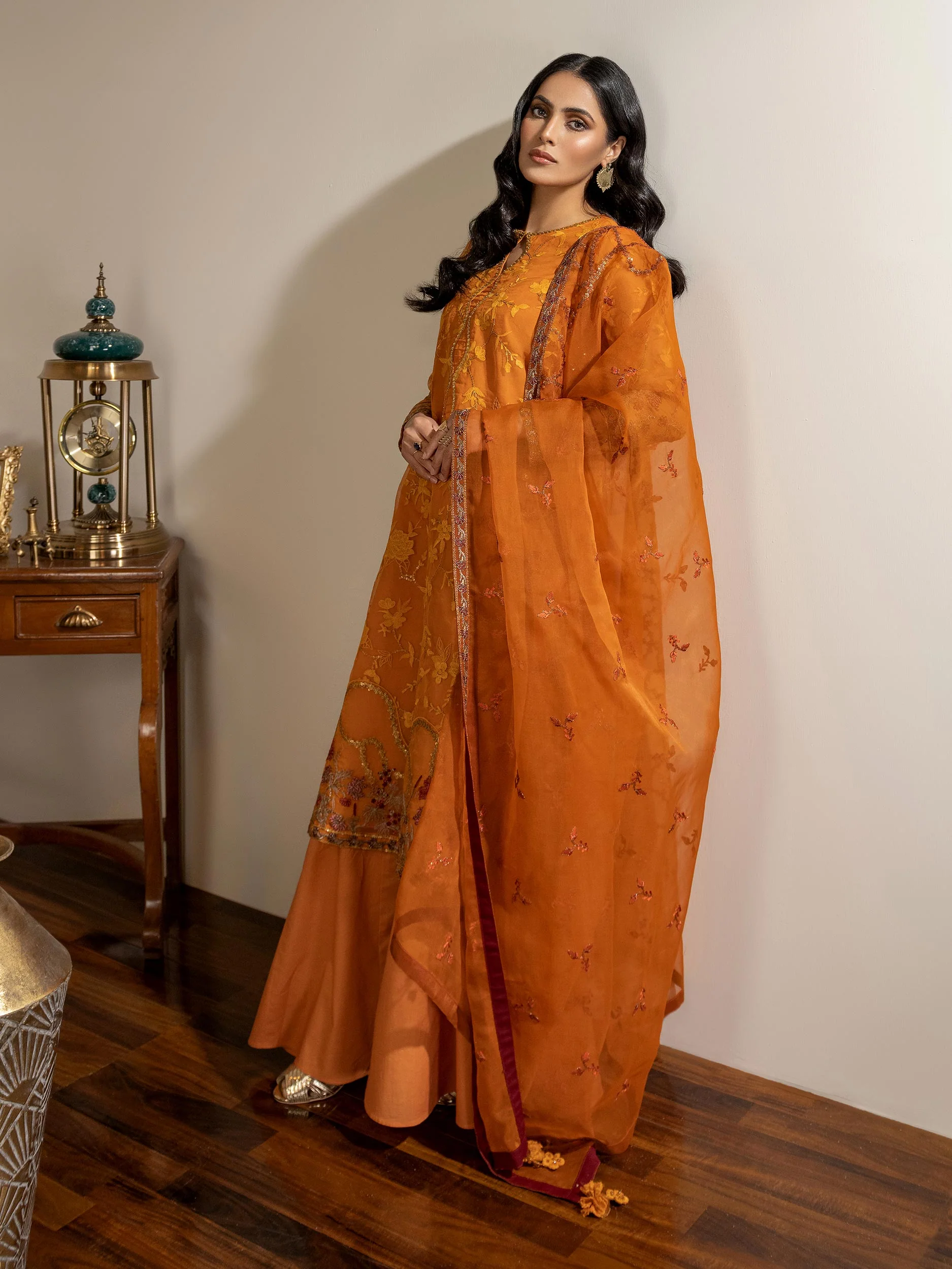 3 Piece Organza Suit-Embroidered (Unstitched) - Image 4