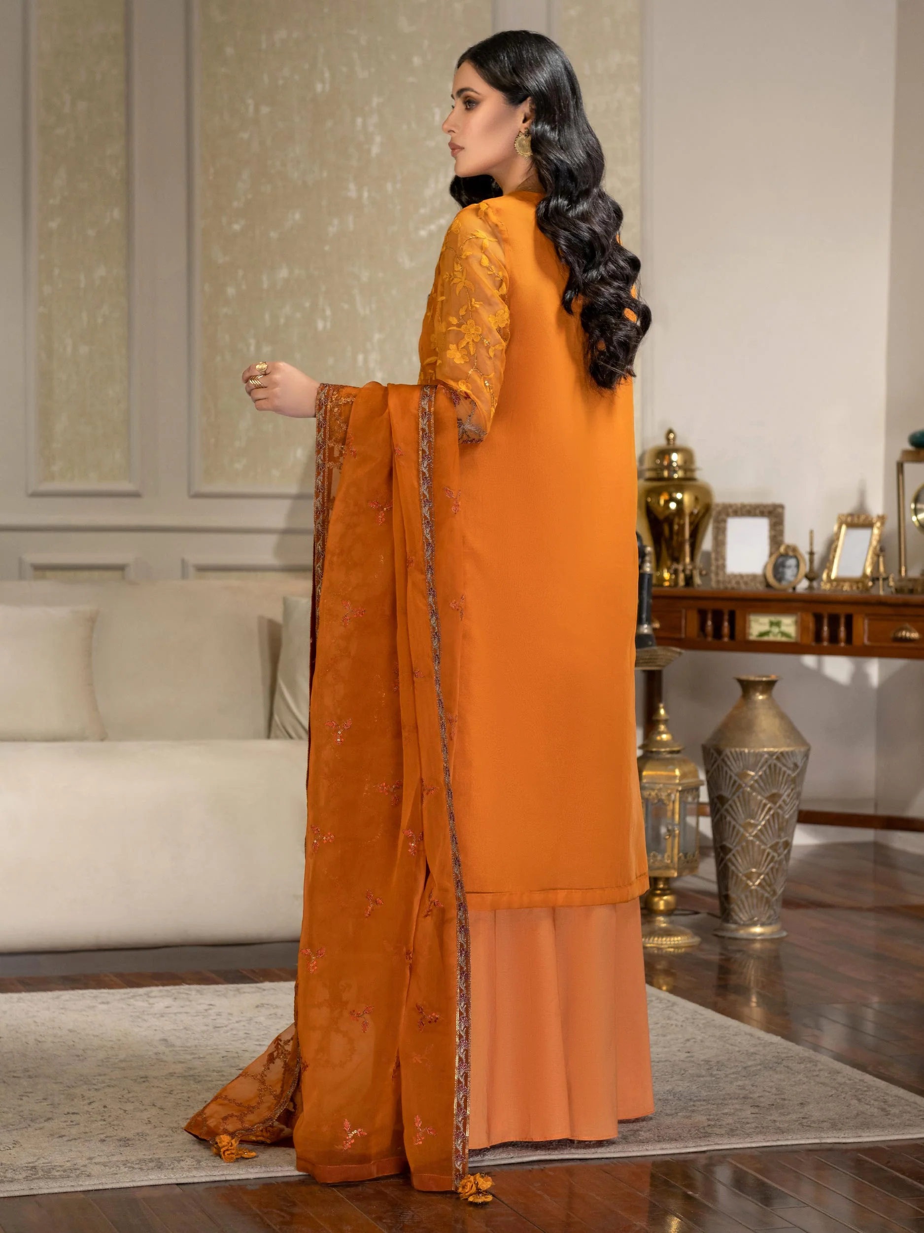 3 Piece Organza Suit-Embroidered (Unstitched) - Image 5