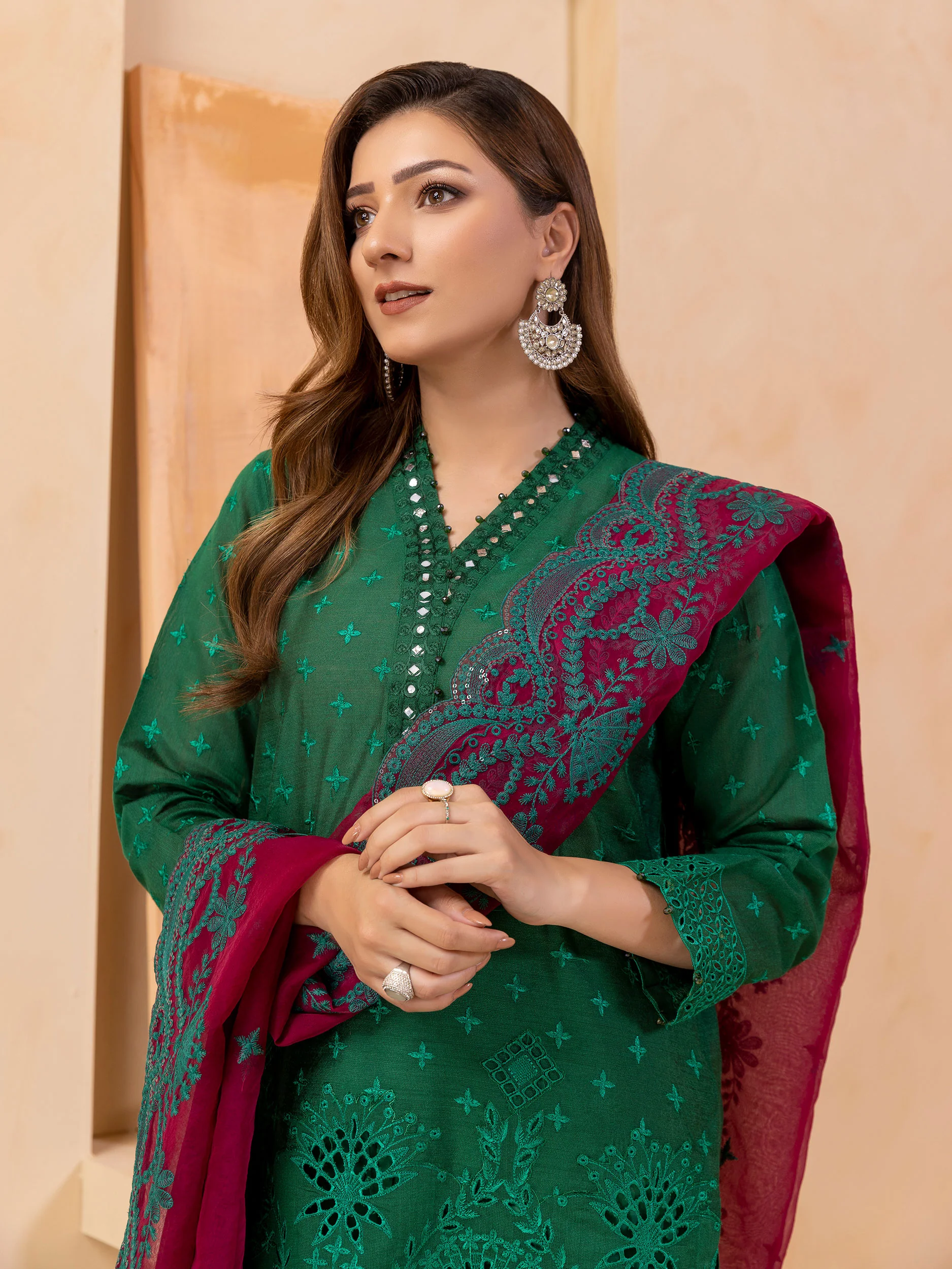 3 Piece Net Suit-Embroidered (Unstitched) - Image 3