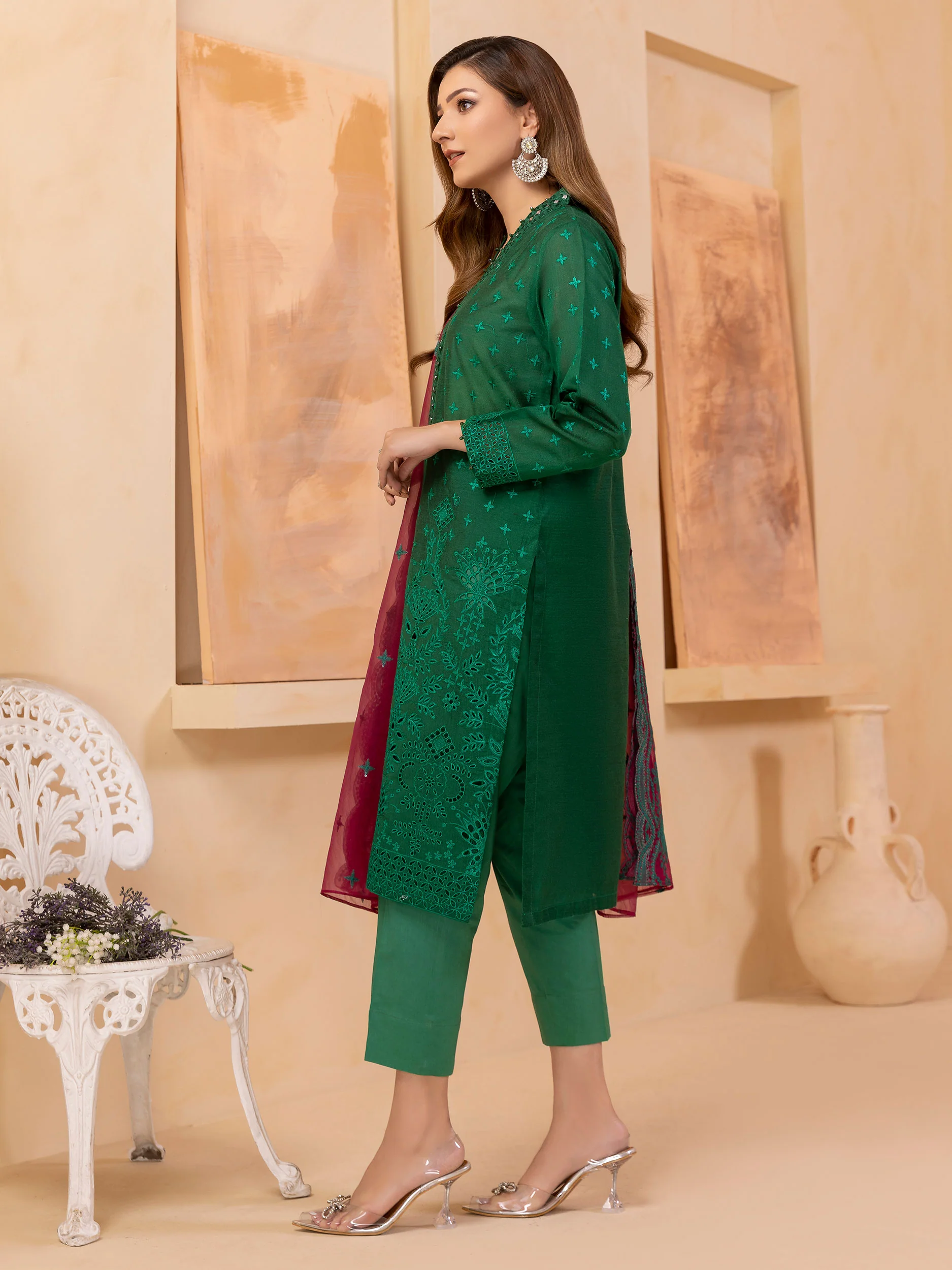 3 Piece Net Suit-Embroidered (Unstitched) - Image 4
