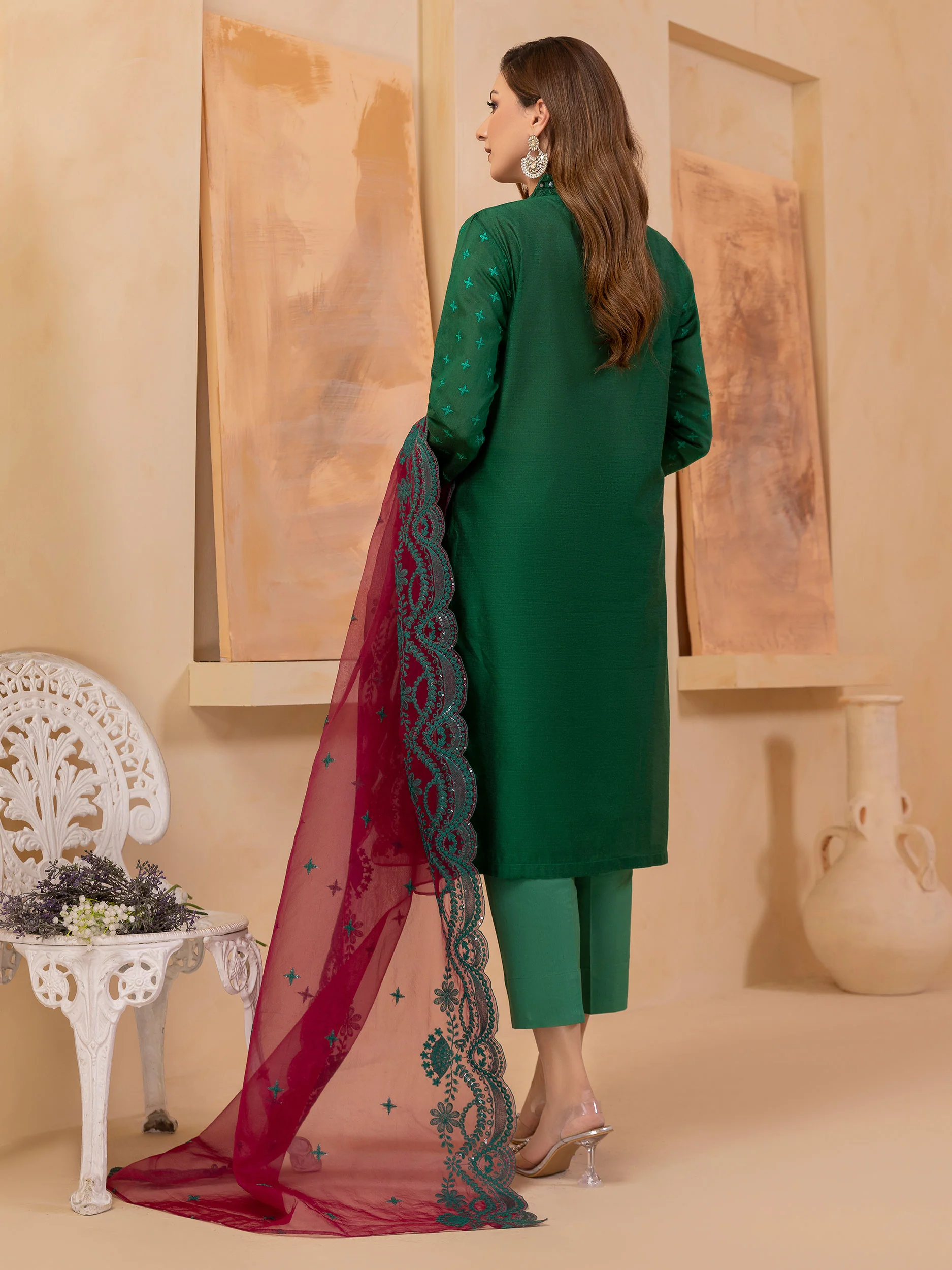 3 Piece Net Suit-Embroidered (Unstitched) - Image 5