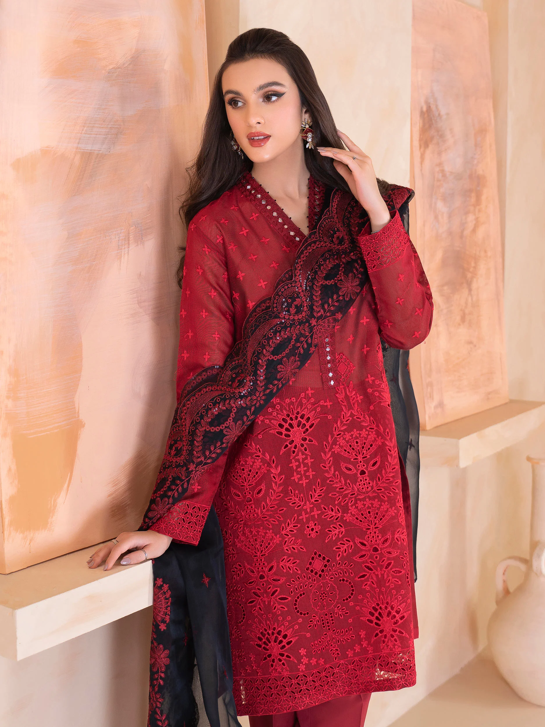 3 Piece Net Suit-Embroidered (Unstitched) - Image 2