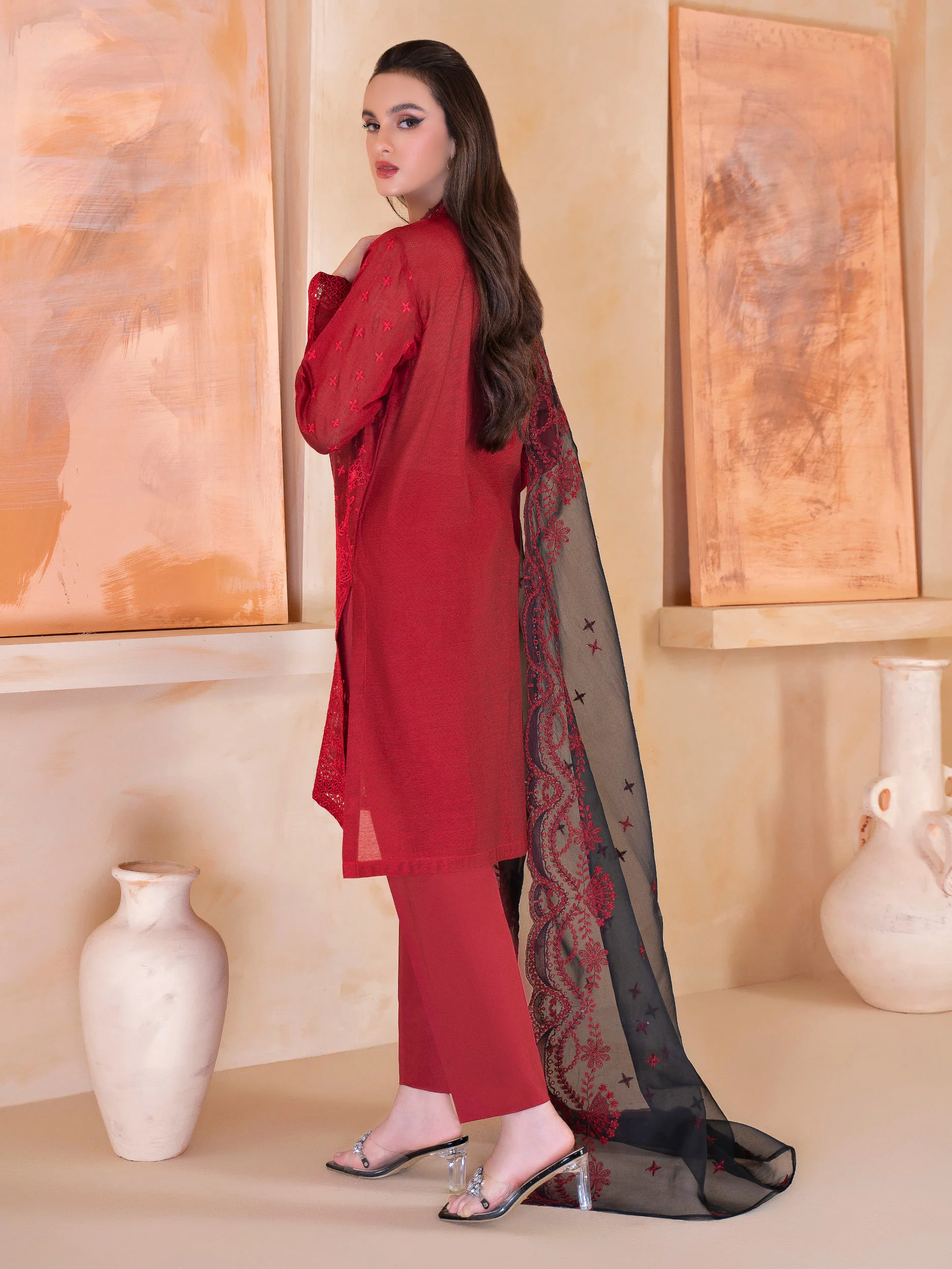 3 Piece Net Suit-Embroidered (Unstitched) - Image 3