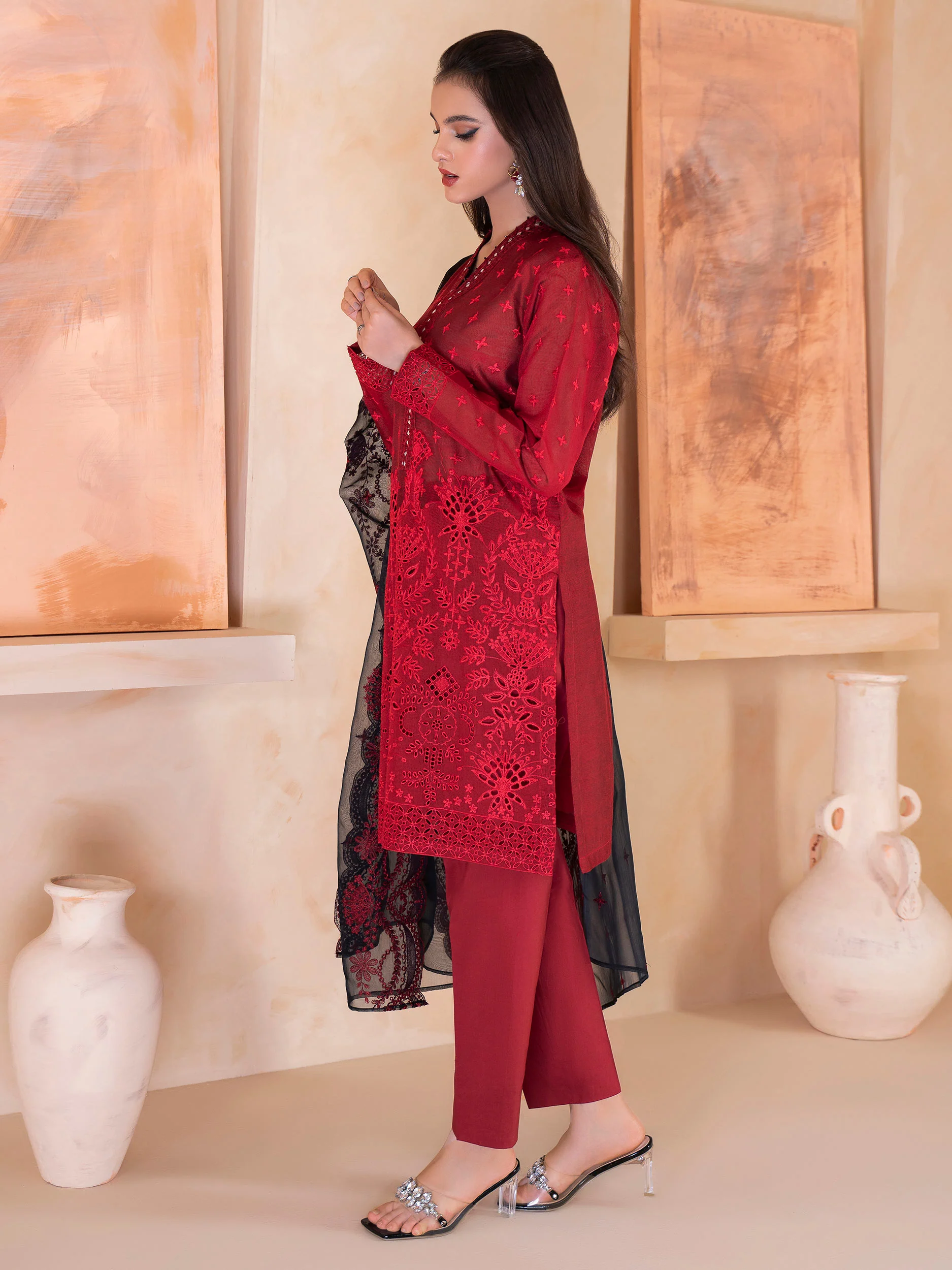 3 Piece Net Suit-Embroidered (Unstitched) - Image 4