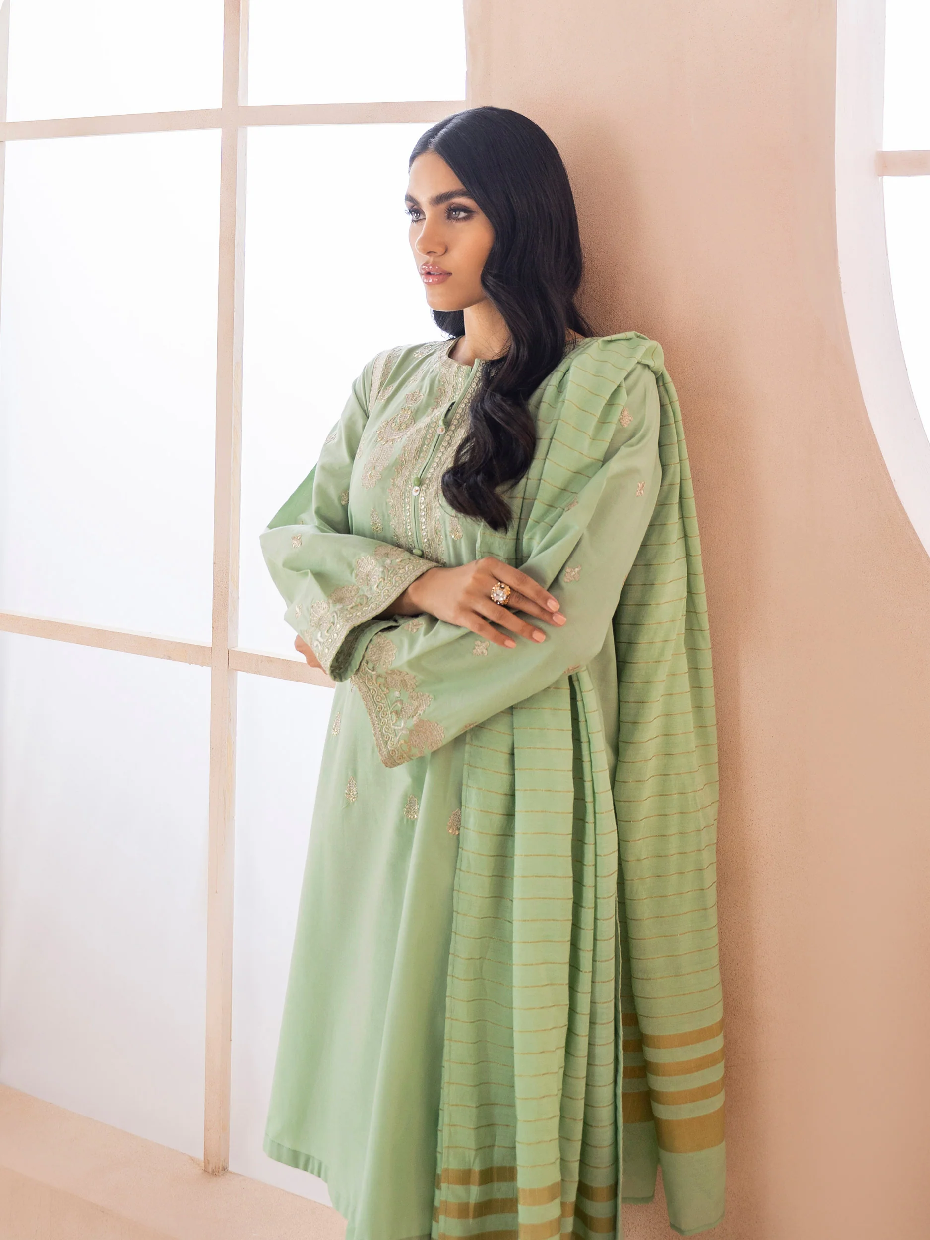 2 Piece Winter Cotton Suit-Embroidered (Unstitched) - Image 3