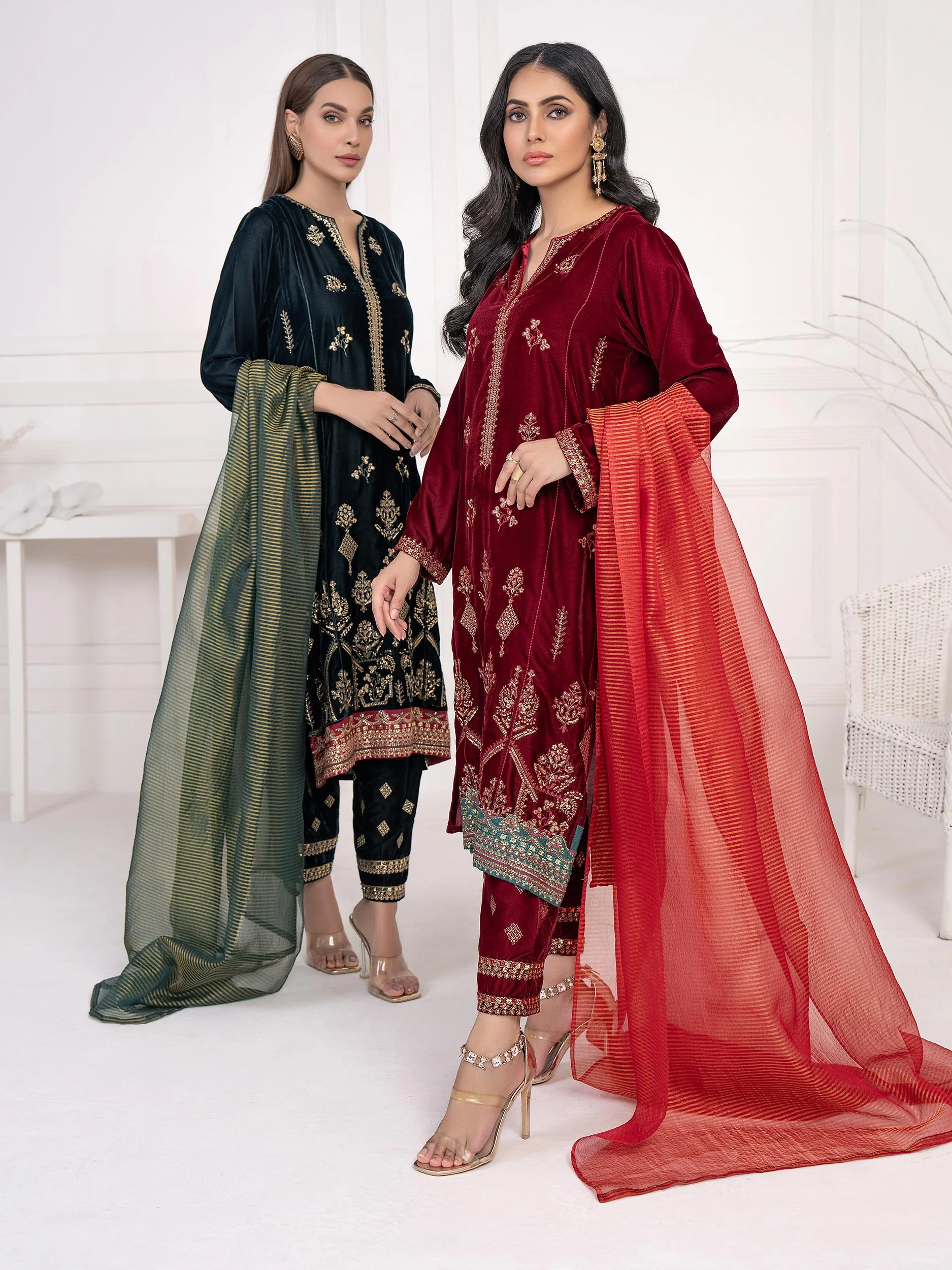 3 Piece Velvet Suit-Embroidered(Unstitched) - Image 8
